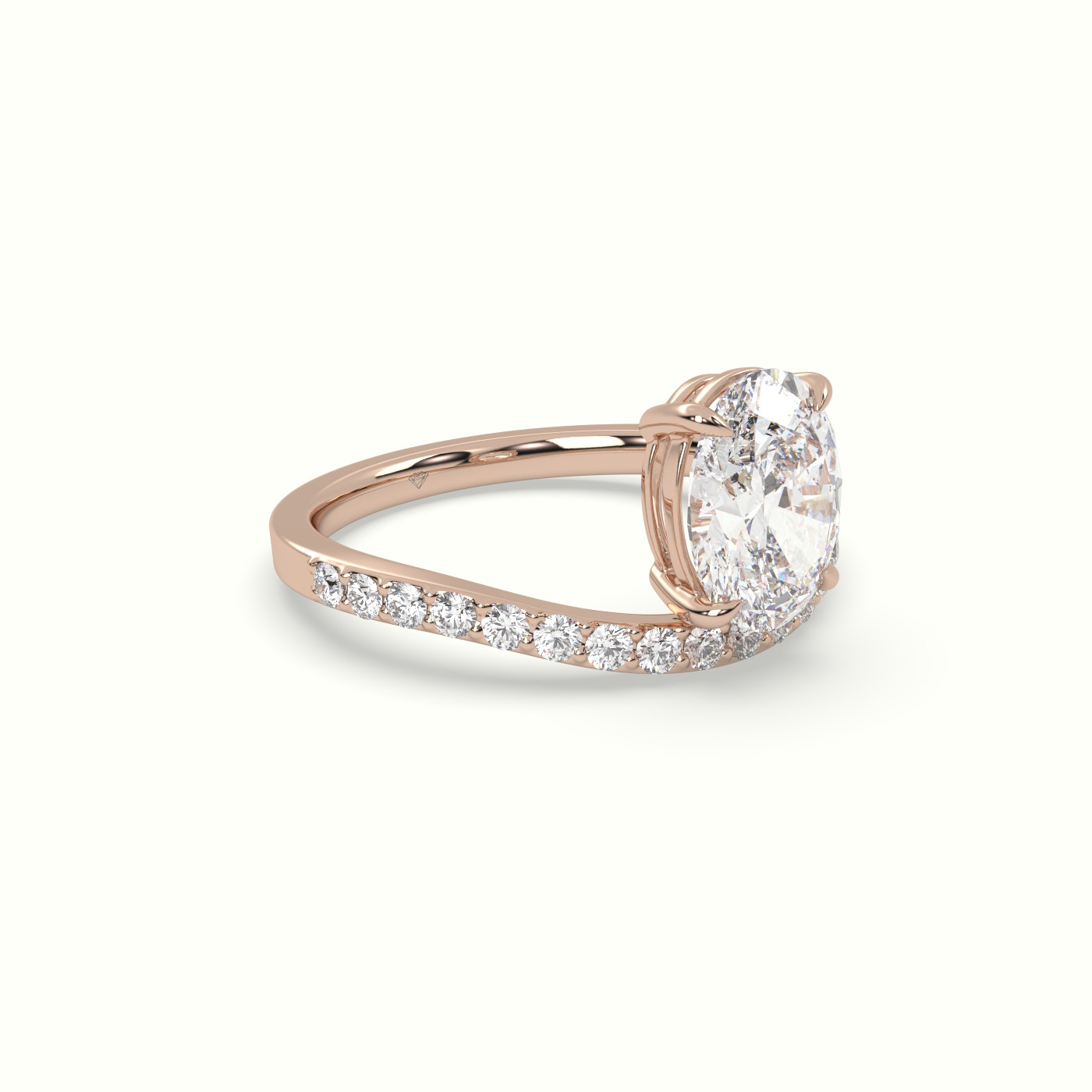 10k rose gold oval diamond solitaire curved pavé ring Photos & images