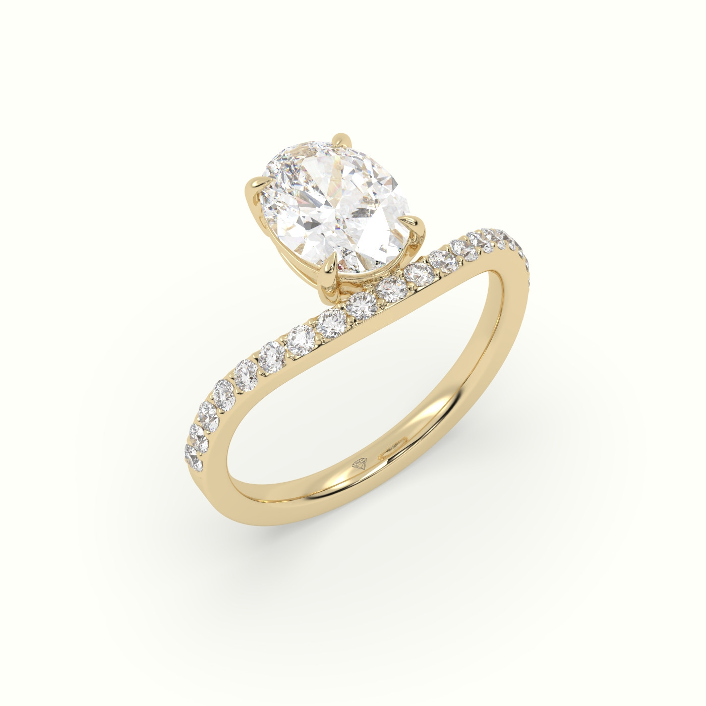 18k yellow gold oval diamond solitaire curved pavé ring Photos & images