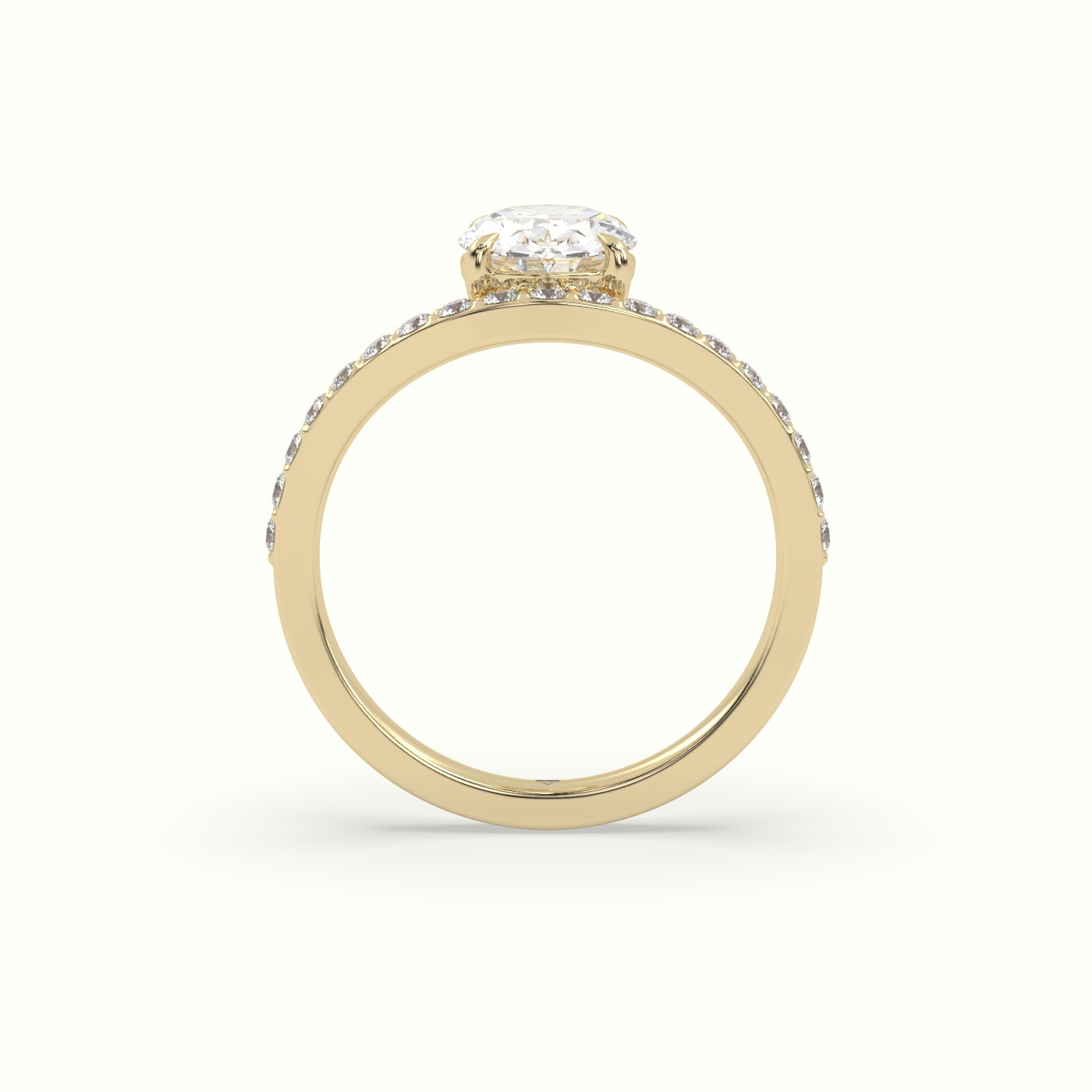 10k yellow gold oval diamond solitaire curved pavé ring Photos & images