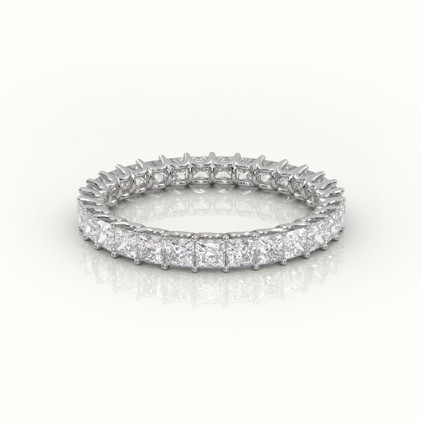 18k white gold  princess cut scallop set eternity wedding band