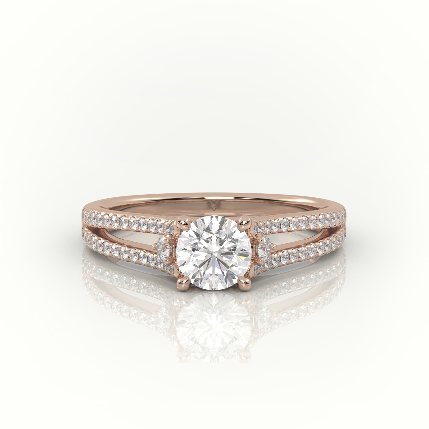 18K ROSE GOLD ROUND CUT DIAMOND 4 PRONGS SPLIT SHANK VINTAGE ENGAGEMENT RING