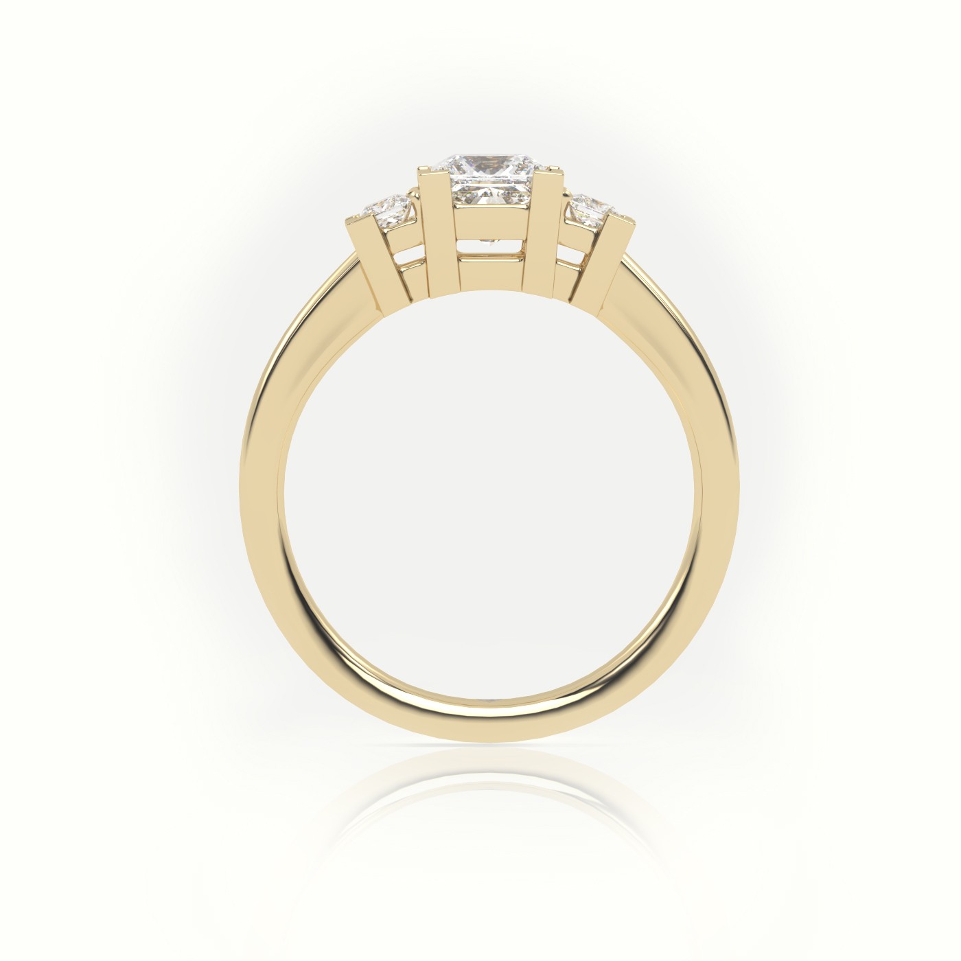 18K YELLOW GOLD PRINCESS CUT DIAMOND SIDE STONES ENGAGEMENT RING