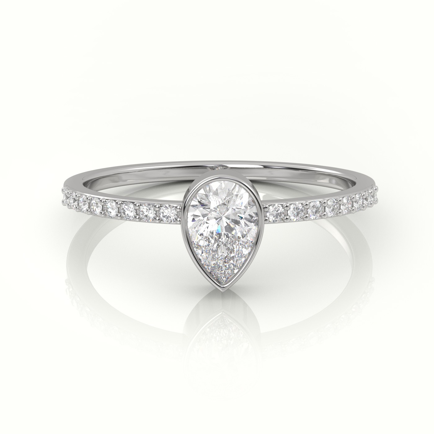 10K WHITE GOLD PEAR CUT DIAMOND CHANNEL SETTING ENGAGEMENT RING