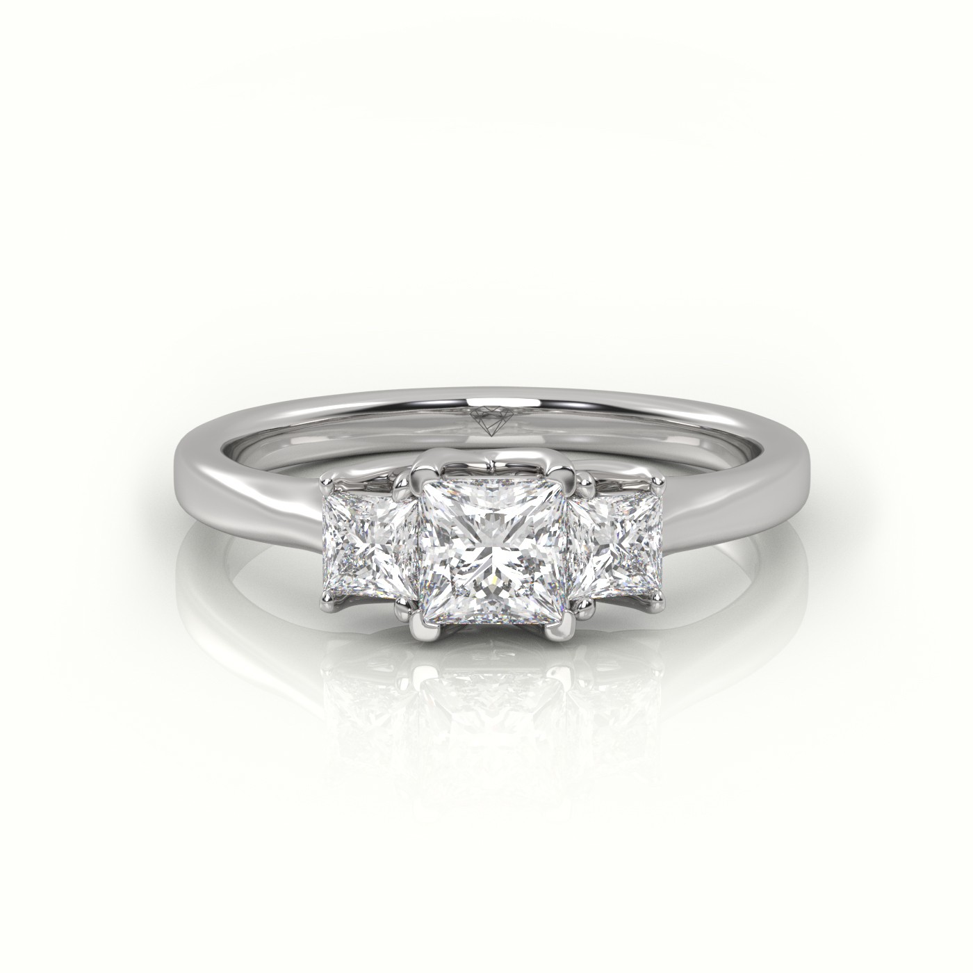 10K WHITE GOLD PRINCESS CUT DIAMOND 4 PRONGS SIDE STONE ENGAGEMENT RING