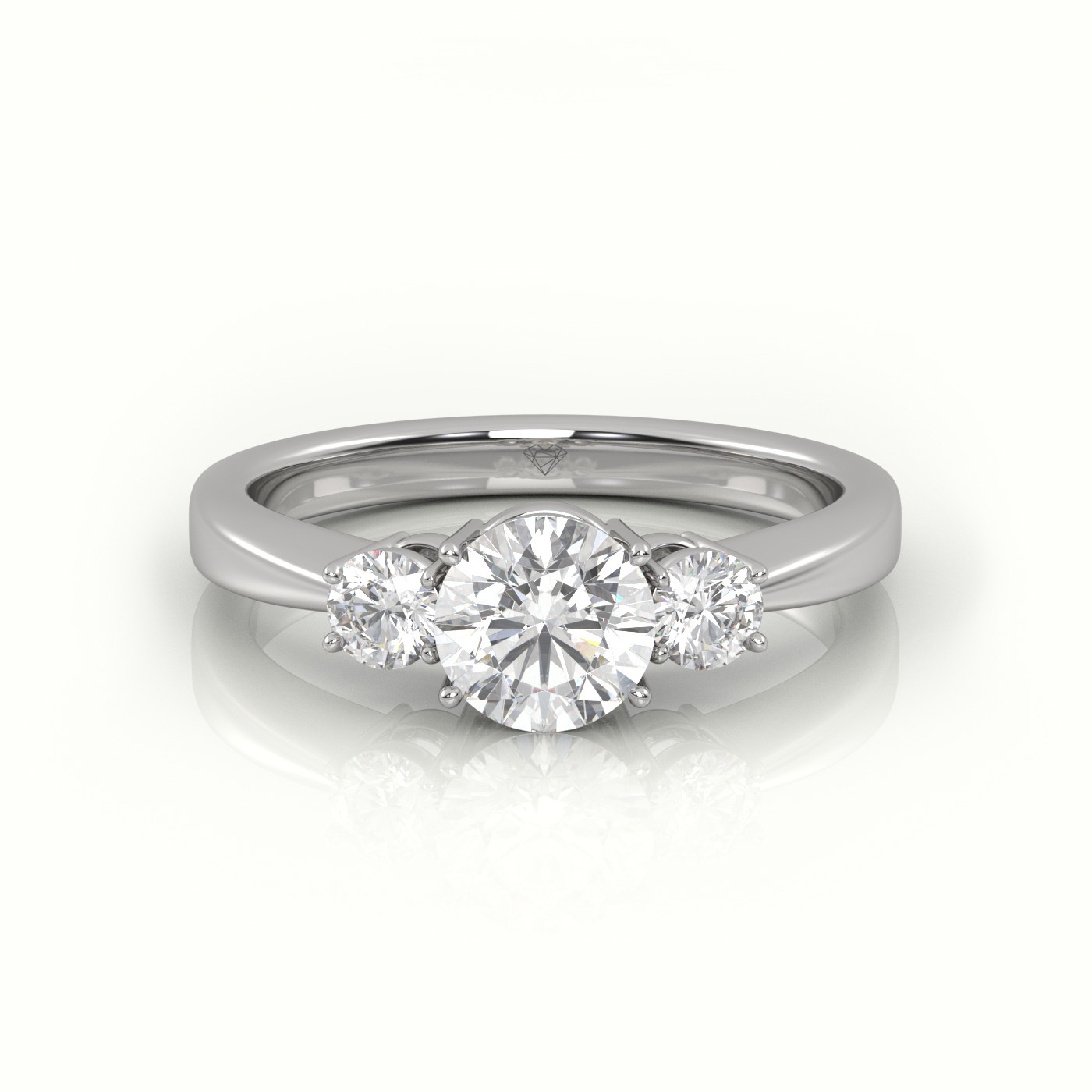 10K WHITE GOLD ROUND CUT DIAMOND 4 PRONGS SIDE-STONE ENGAGEMENT RING