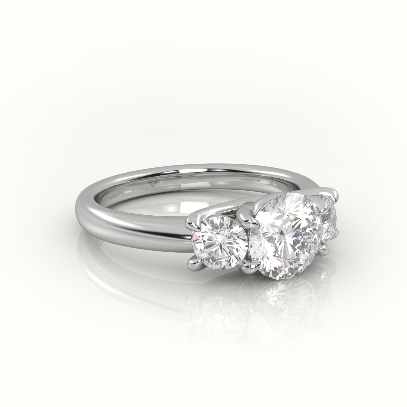 10K WHITE GOLD ROUND CUT DIAMOND 4 PRONGS SIDE STONES ENGAGEMENT RING