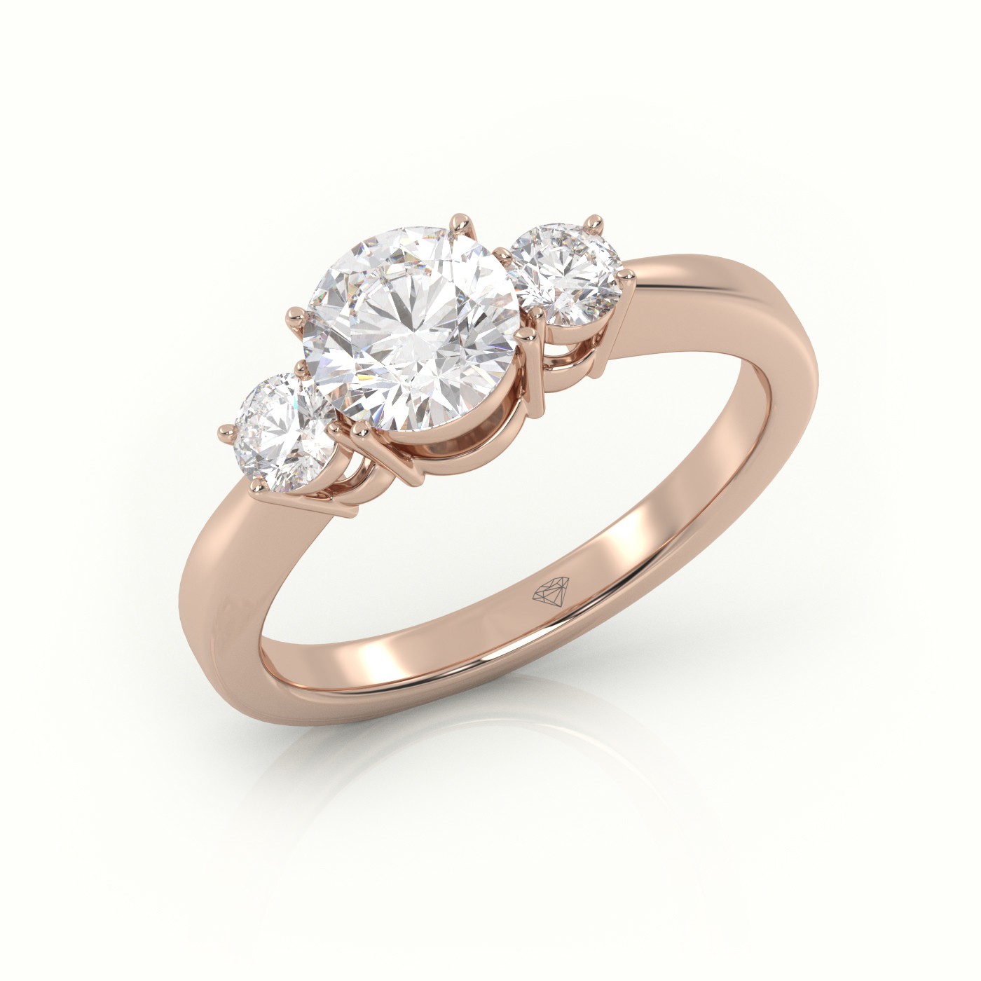 18K ROSE GOLD ROUND CUT DIAMOND 4 PRONGS SIDE-STONE ENGAGEMENT RING