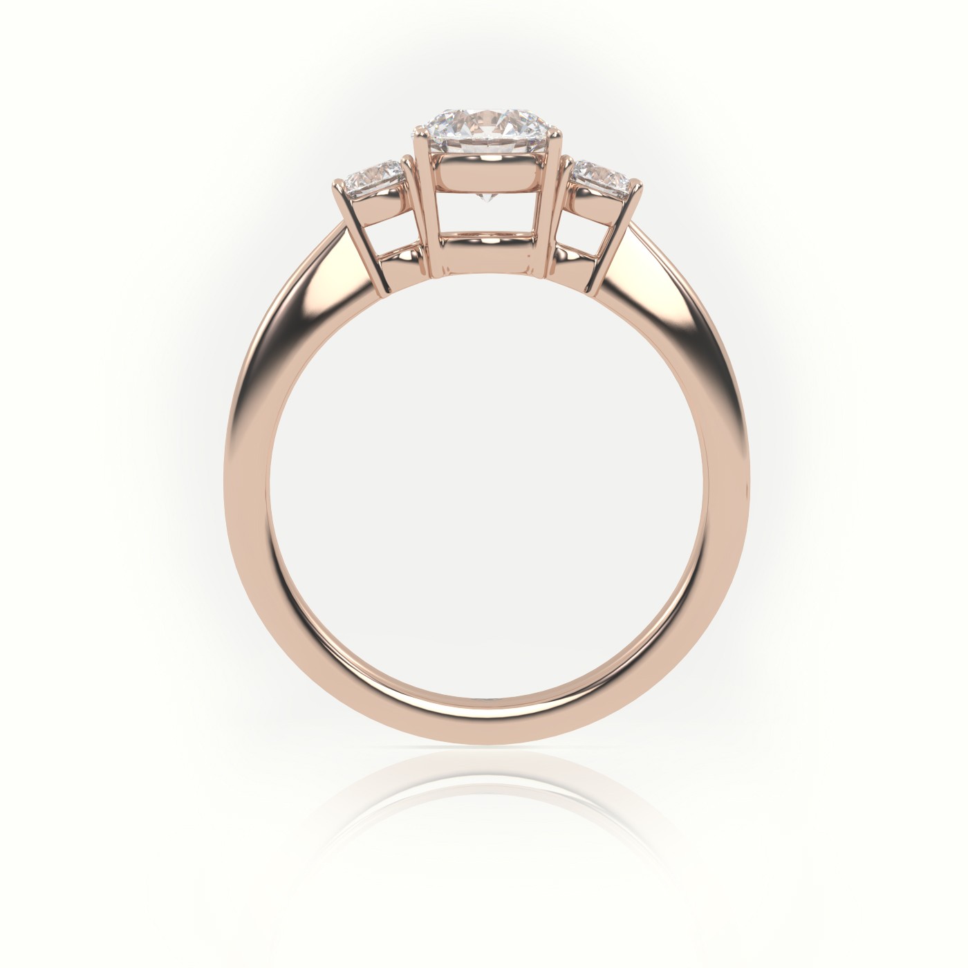 18K ROSE GOLD ROUND CUT DIAMOND 4 PRONGS SIDE-STONE ENGAGEMENT RING