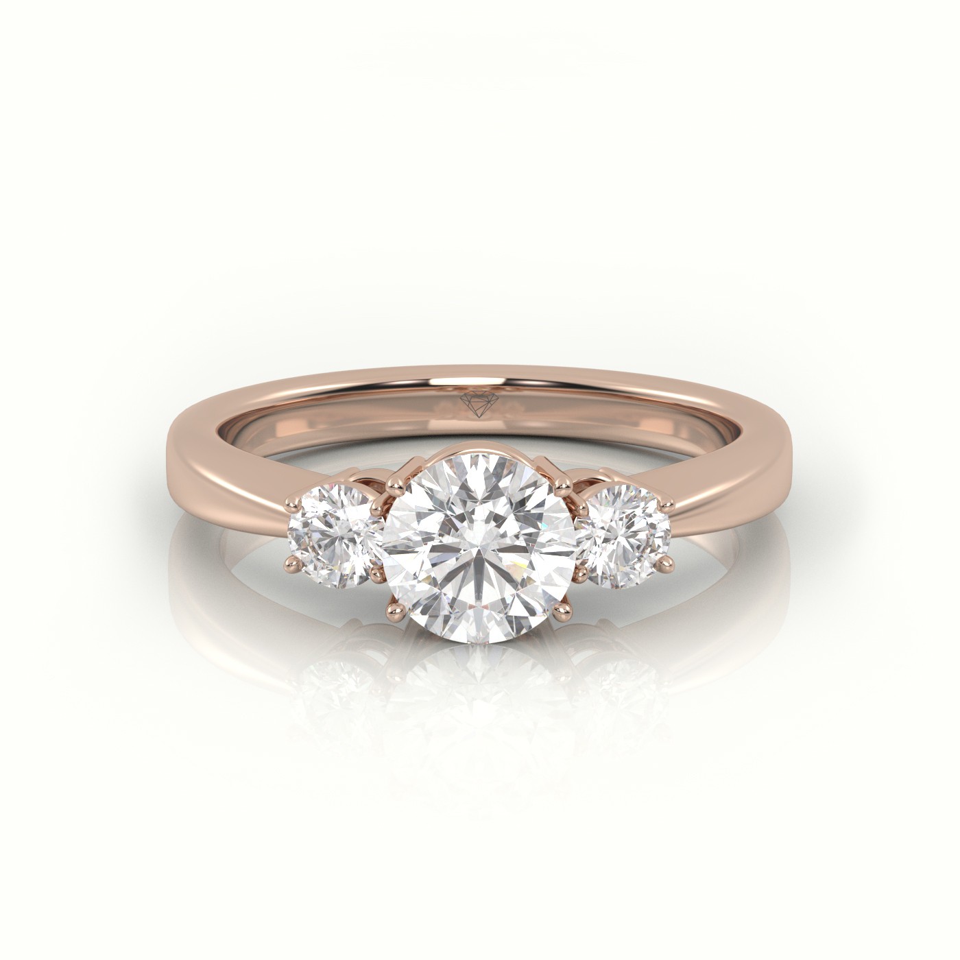 18K ROSE GOLD ROUND CUT DIAMOND 4 PRONGS SIDE-STONE ENGAGEMENT RING