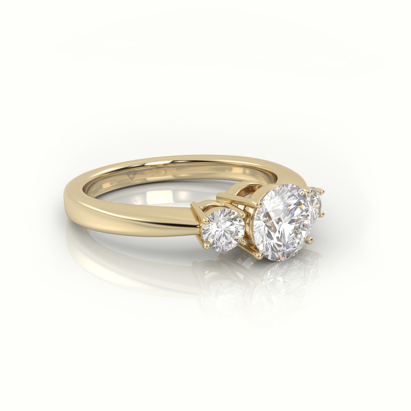 18K YELLOW GOLD ROUND CUT DIAMOND 4 PRONGS SIDE-STONE ENGAGEMENT RING