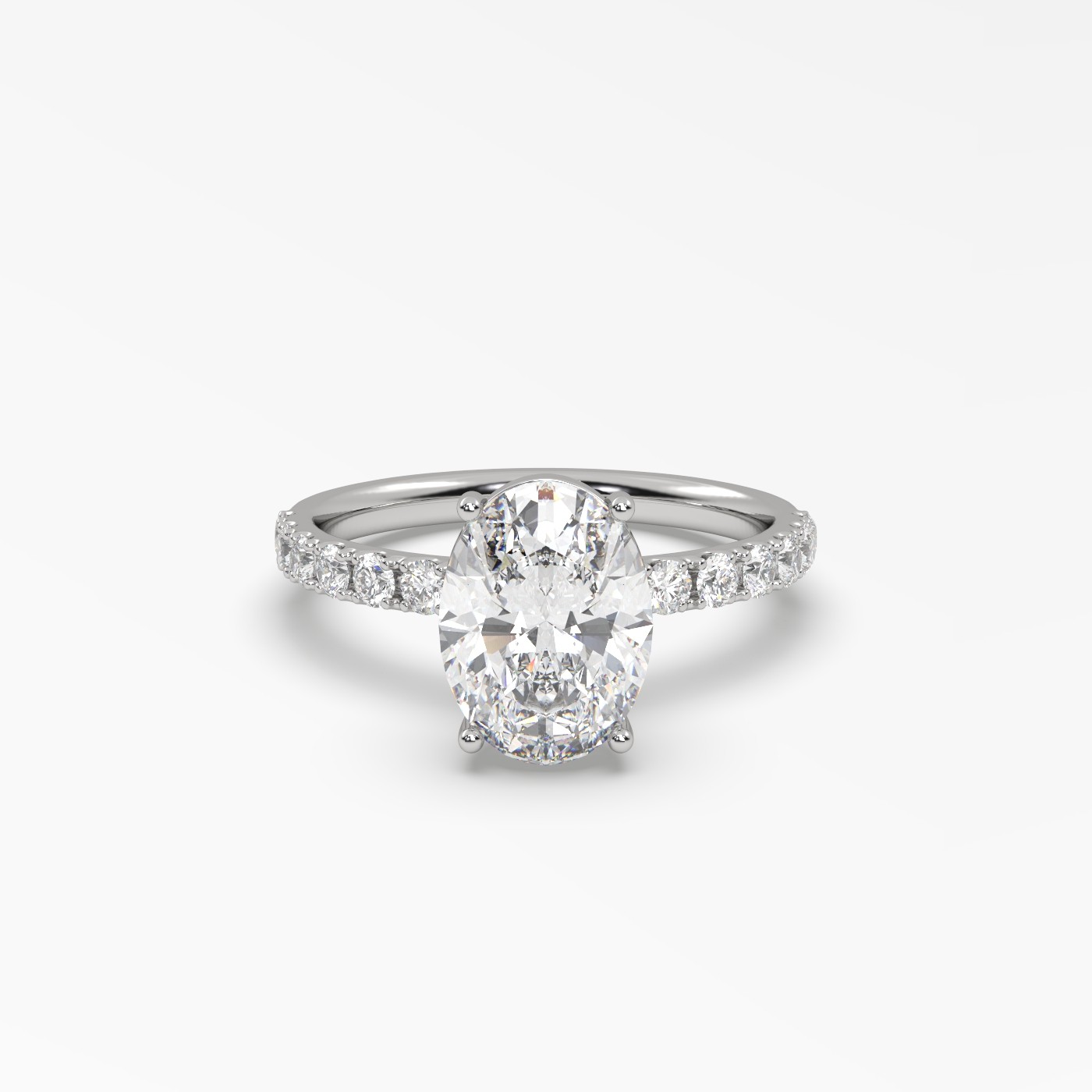 10K WHITE GOLD Oval Diamond Pave Engagement Ring