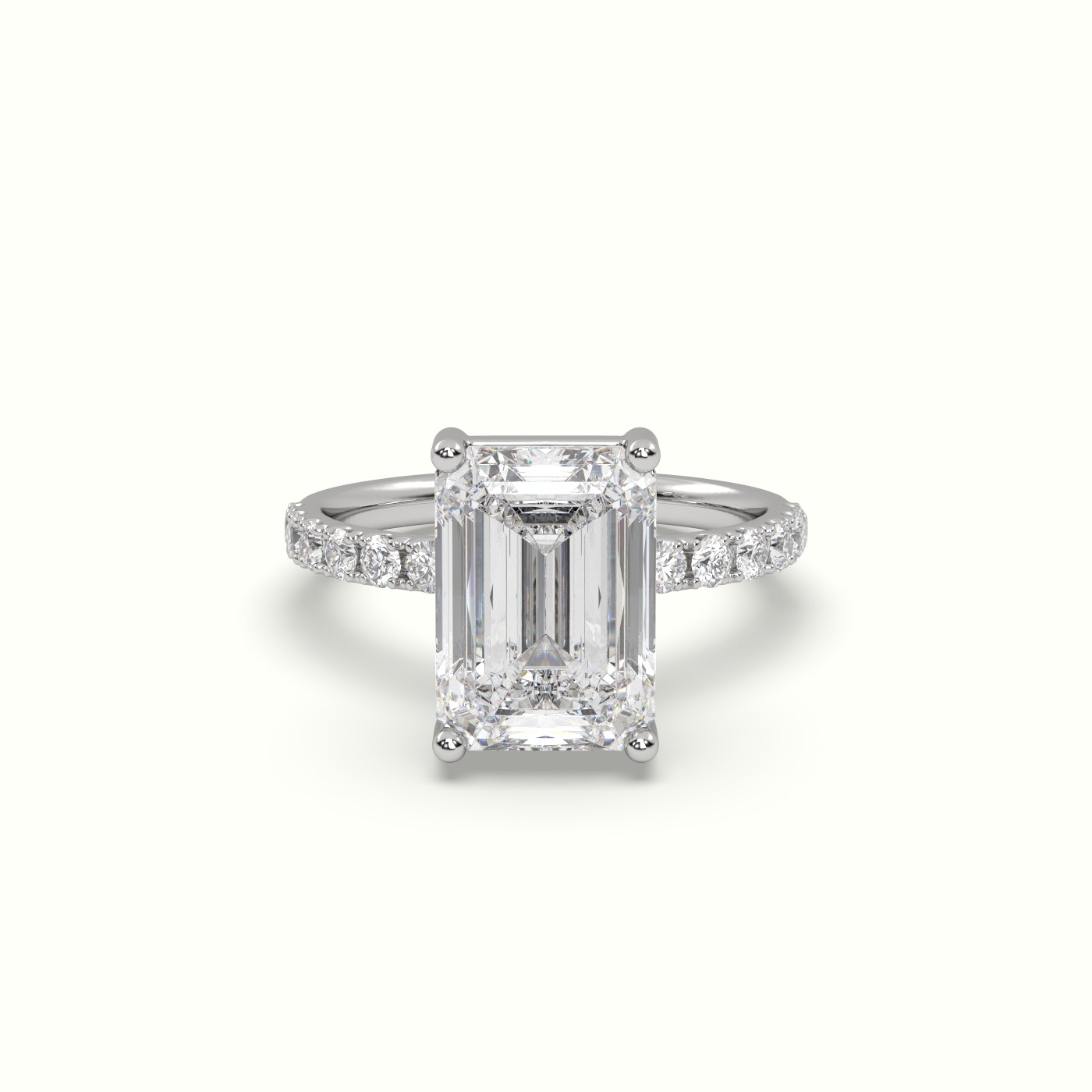 10K WHITE GOLD Emerald Cut Diamond Engagement Ring with Pave Band