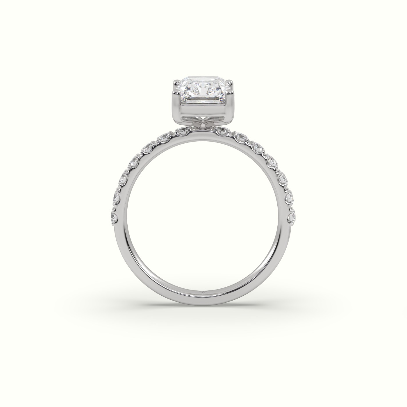 10K White Gold Radiant Diamond 4 prongs Ring with Pave Accents