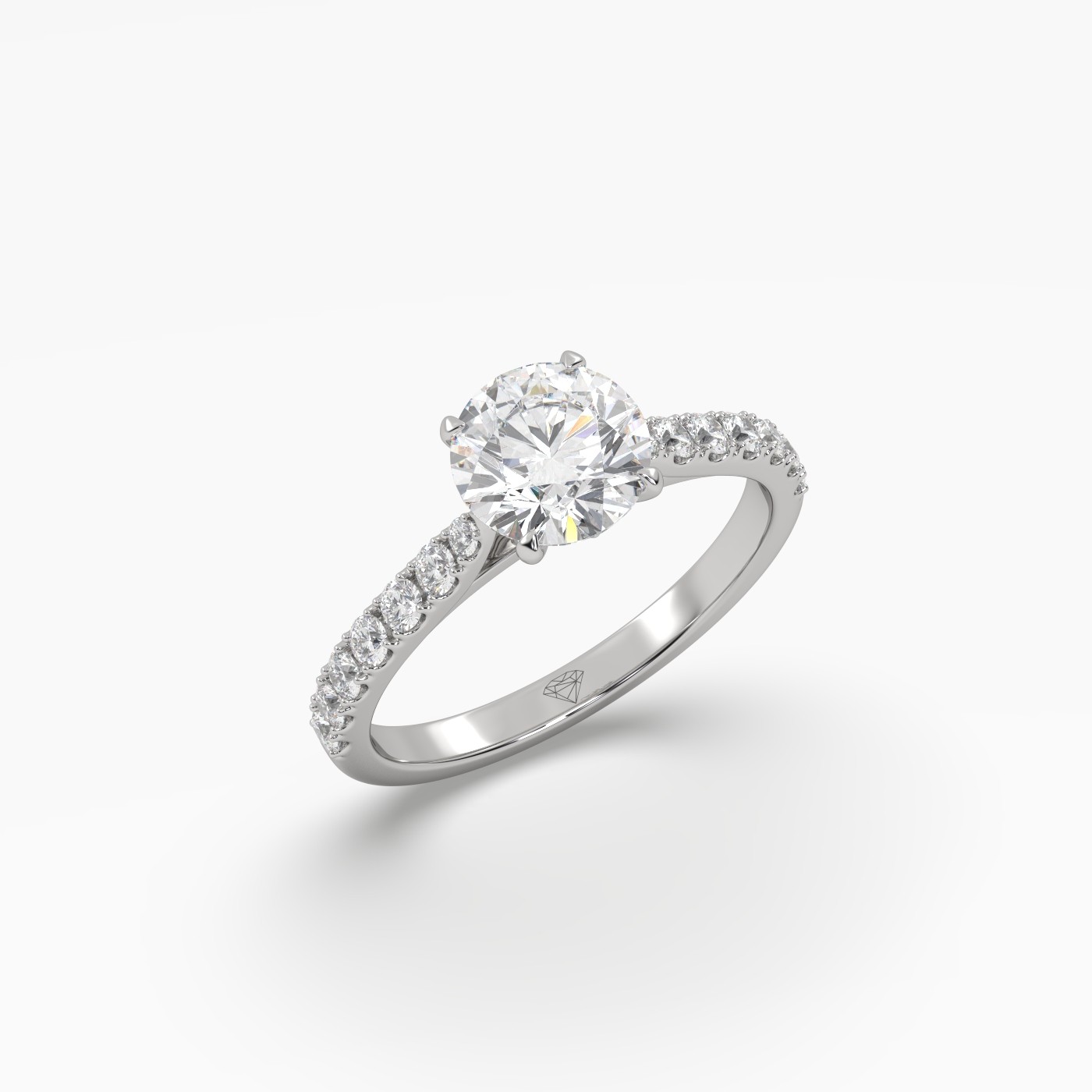 10K White Gold Round Cut Diamond 4 round prongs Pave Band Ring