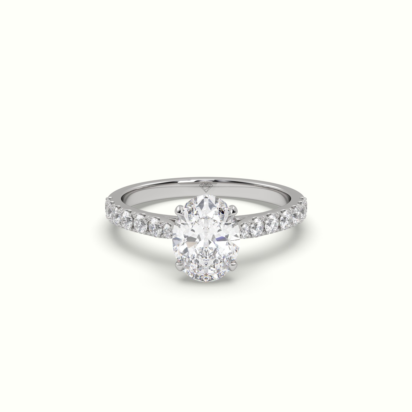 10K White Gold Oval Cut Diamond Engagement 4 round prongs Ring with Pave Set