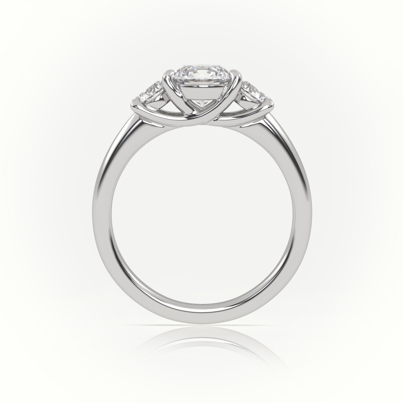 18K WHITE GOLD ROUND CUT DIAMOND 4 PRONGS SIDE STONES ENGAGEMENT RING