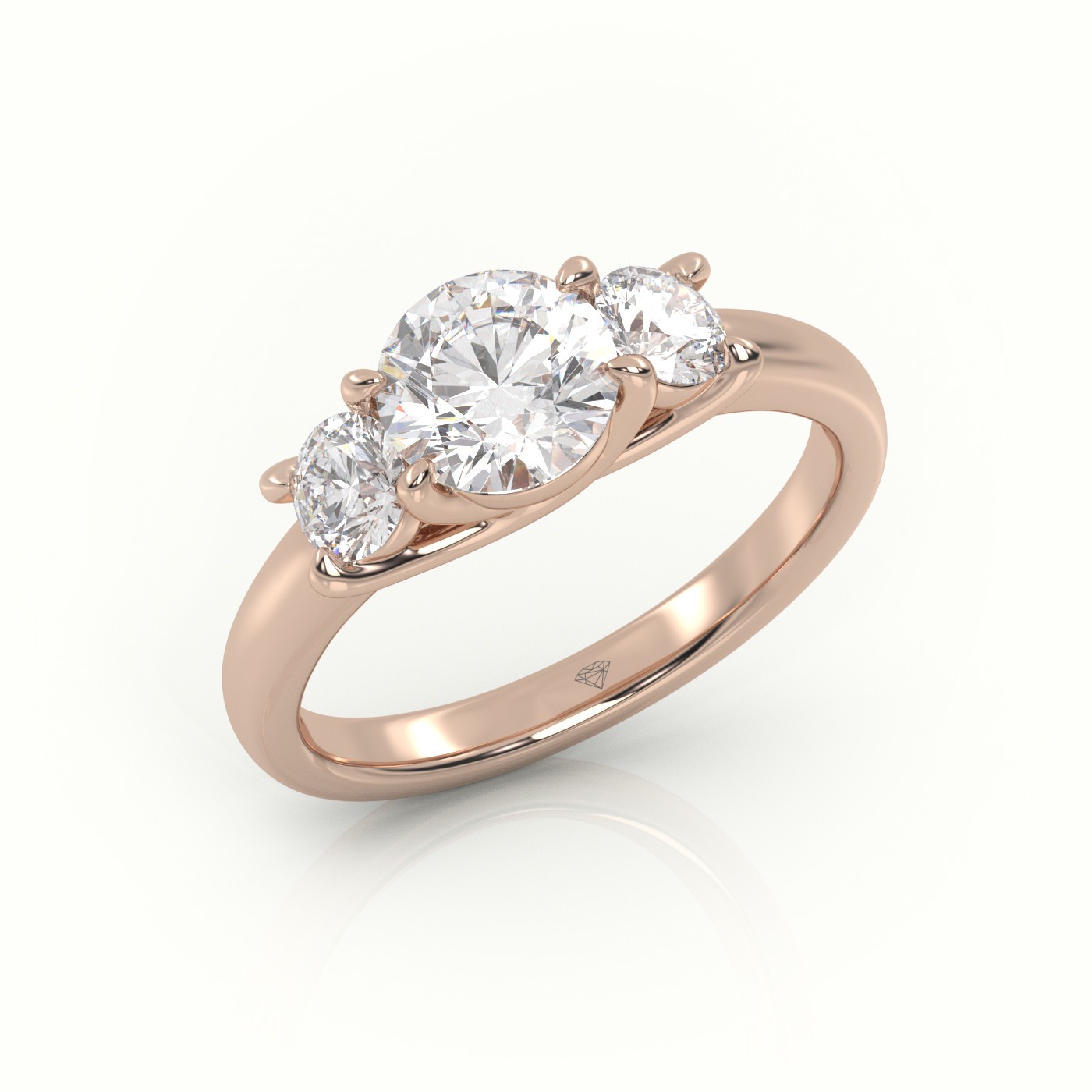 18K ROSE GOLD ROUND CUT DIAMOND 4 PRONGS SIDE STONES ENGAGEMENT RING