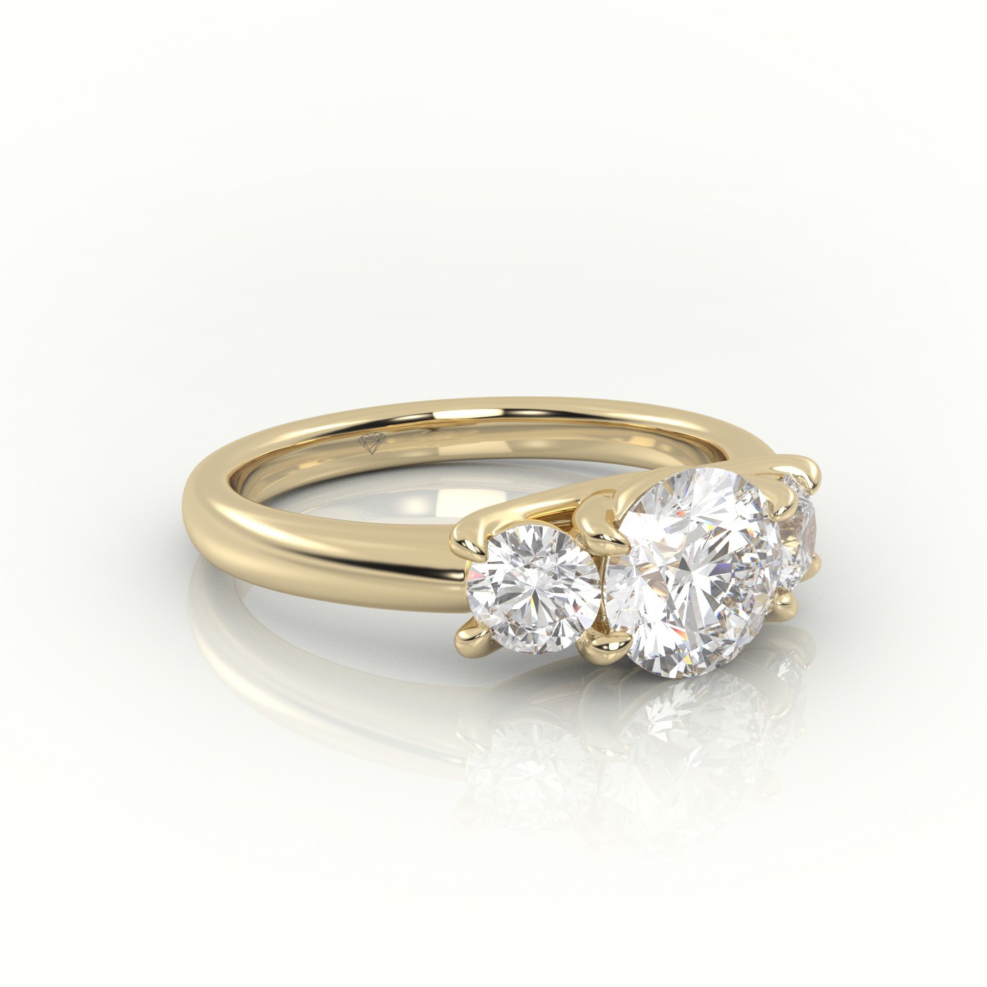 18K YELLOW GOLD ROUND CUT DIAMOND 4 PRONGS SIDE STONES ENGAGEMENT RING