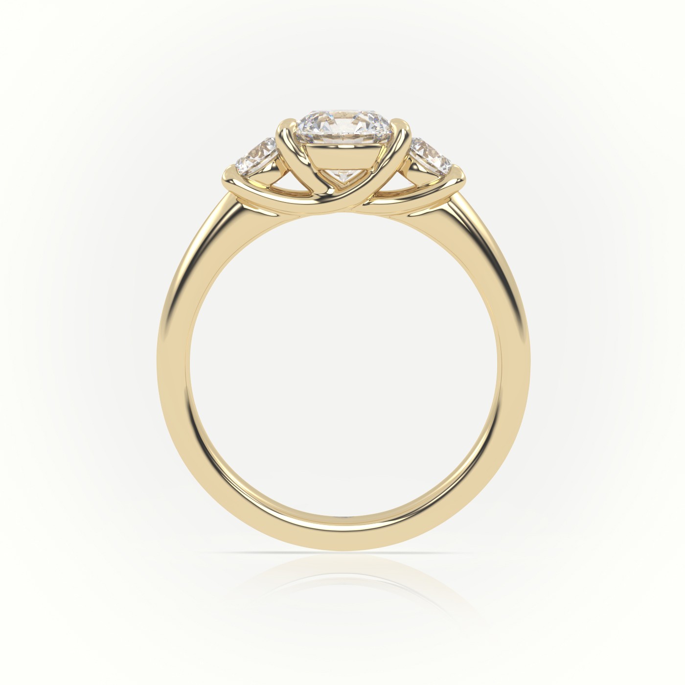 18K YELLOW GOLD ROUND CUT DIAMOND 4 PRONGS SIDE STONES ENGAGEMENT RING