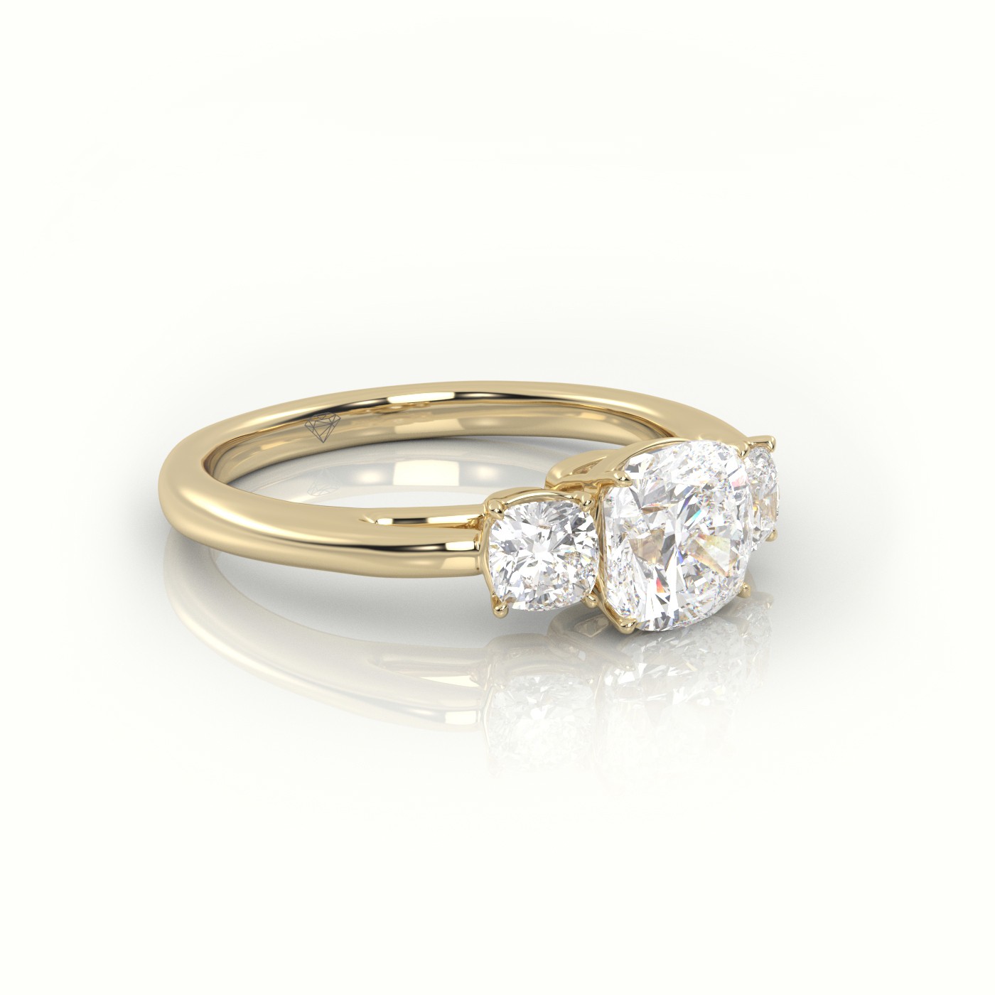 10K YELLOW GOLD CUSHION CUT DIAMOND 4 PRONGS SIDE STONE ENGAGEMENT RING