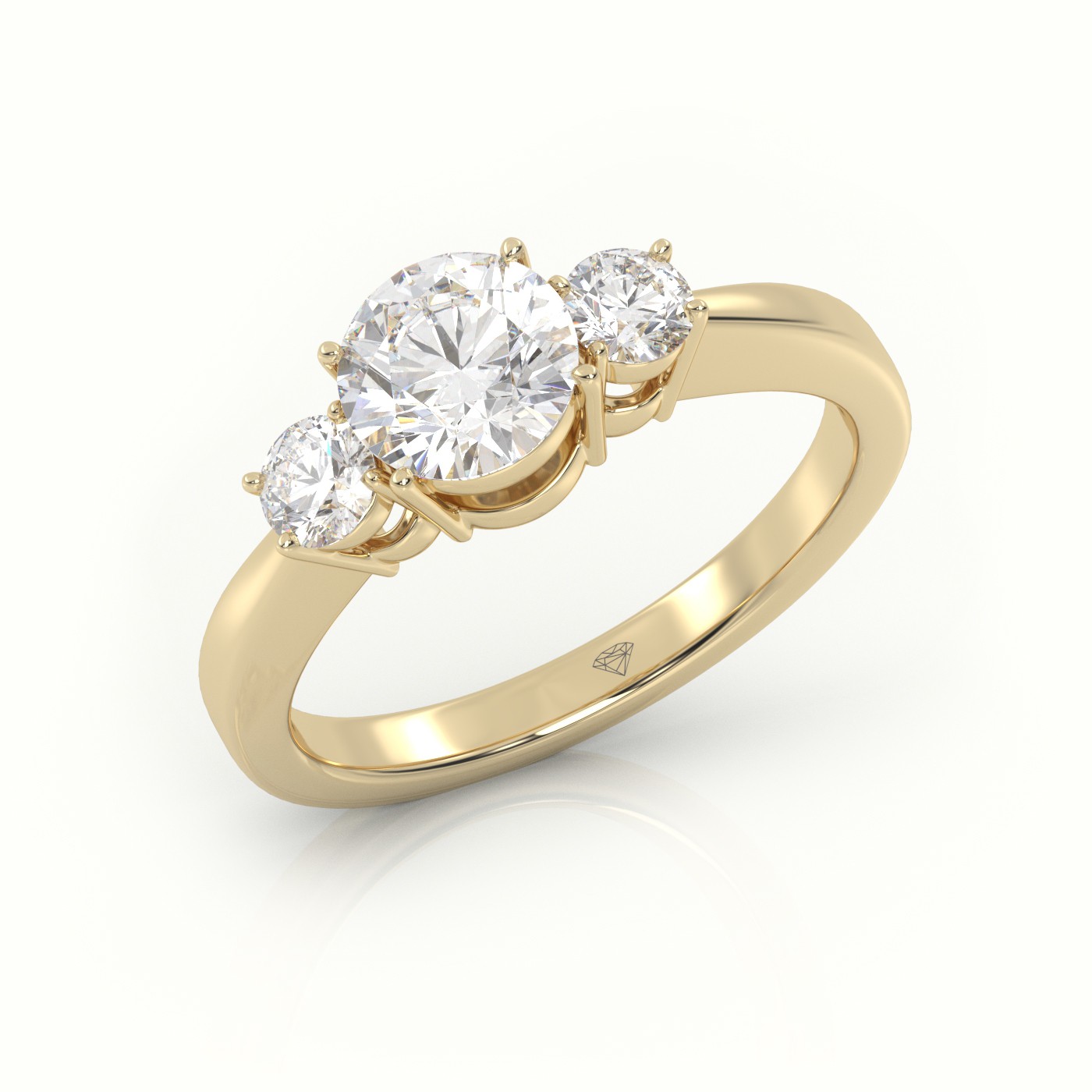 10K YELLOW GOLD ROUND CUT DIAMOND 4 PRONGS SIDE-STONE ENGAGEMENT RING
