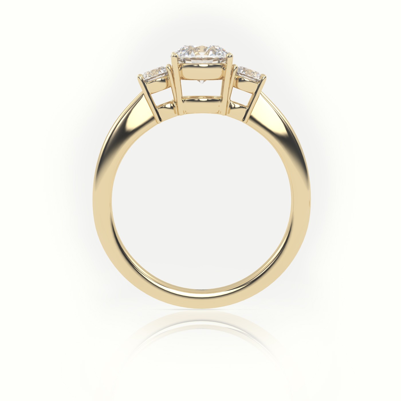 10K YELLOW GOLD ROUND CUT DIAMOND 4 PRONGS SIDE-STONE ENGAGEMENT RING