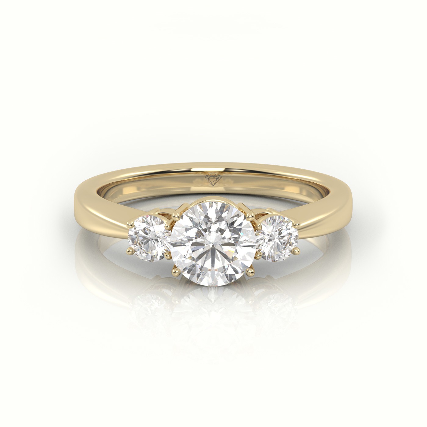 10K YELLOW GOLD ROUND CUT DIAMOND 4 PRONGS SIDE-STONE ENGAGEMENT RING