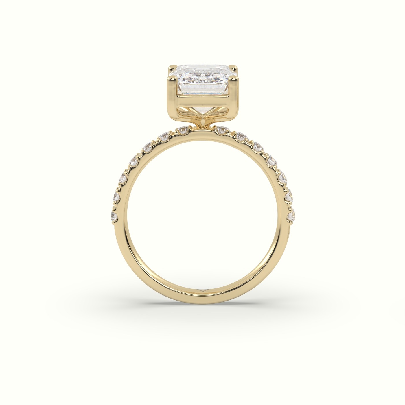 10K YELLOW GOLD Emerald Cut Diamond Engagement Ring with Pave Band