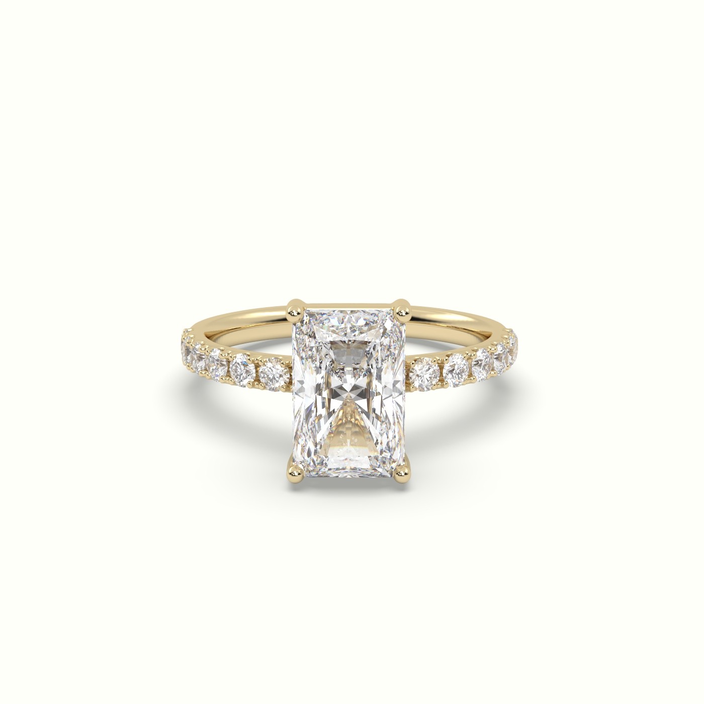 10K Yellow Gold Radiant Diamond 4 prongs Ring with Pave Accents