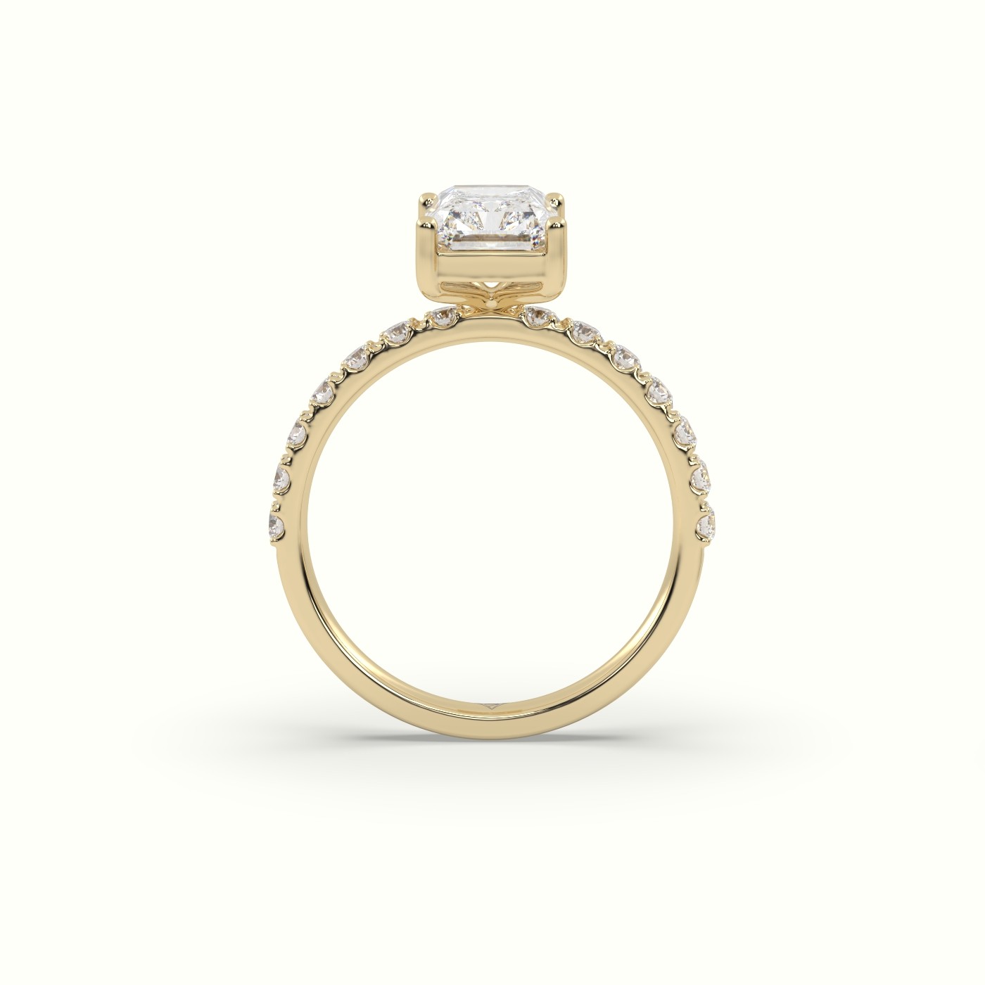 10K Yellow Gold Radiant Diamond 4 prongs Ring with Pave Accents