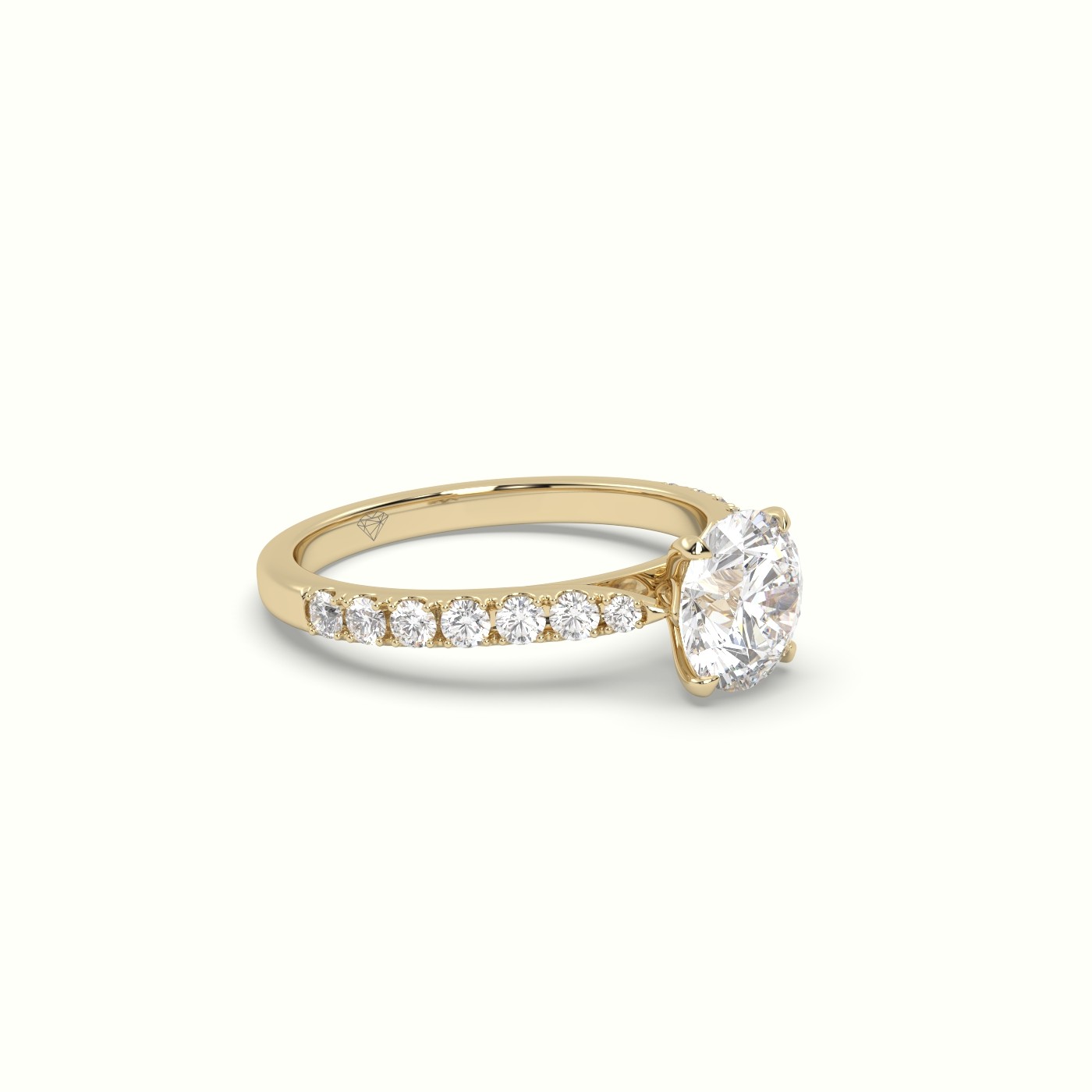 10K Yellow Gold Round Cut Diamond 4 round prongs Pave Band Ring