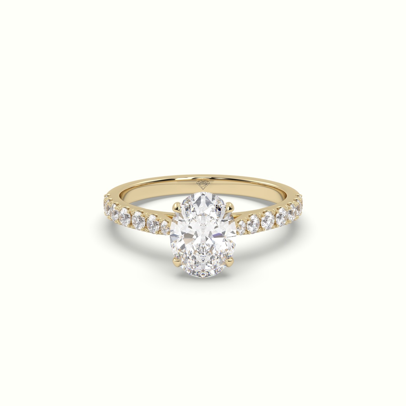 10K Yellow Gold Oval Diamond 4 round prongs Ring with Pave Setting