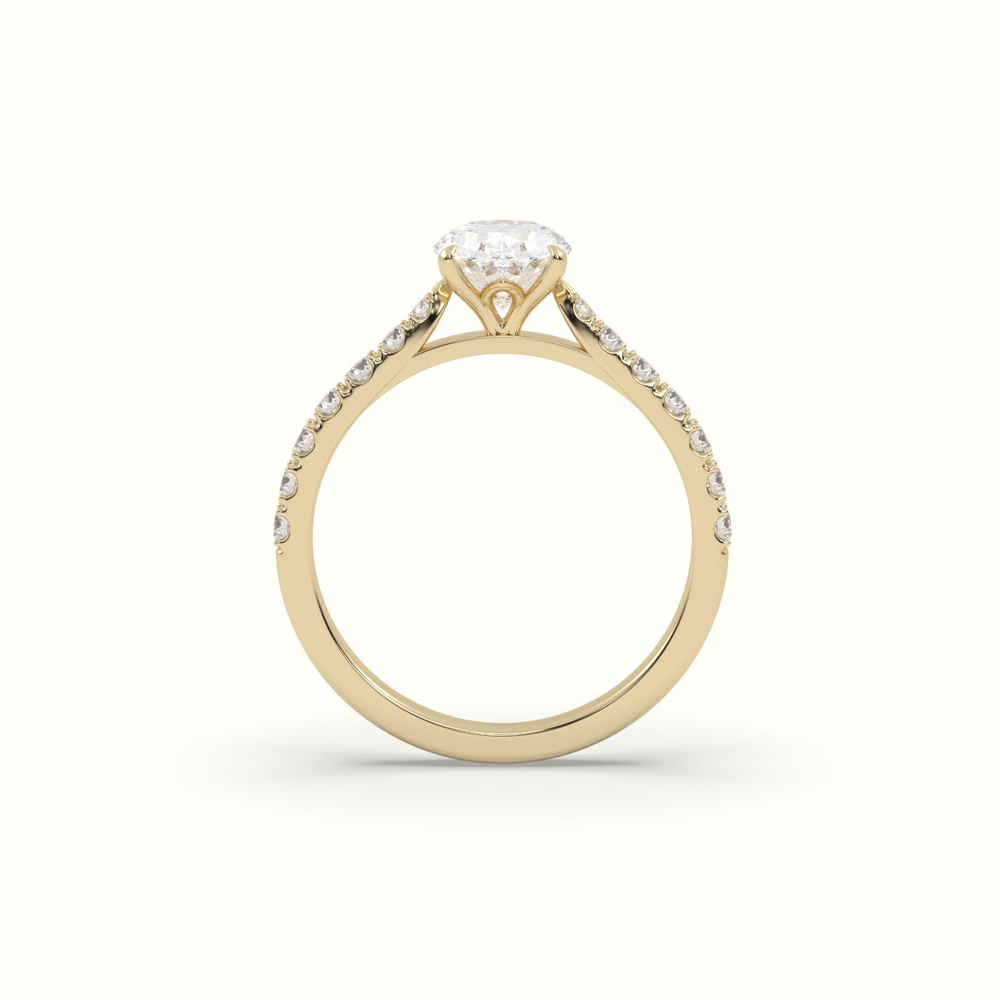 10K Yellow Gold Oval Diamond 4 round prongs Ring with Pave Setting