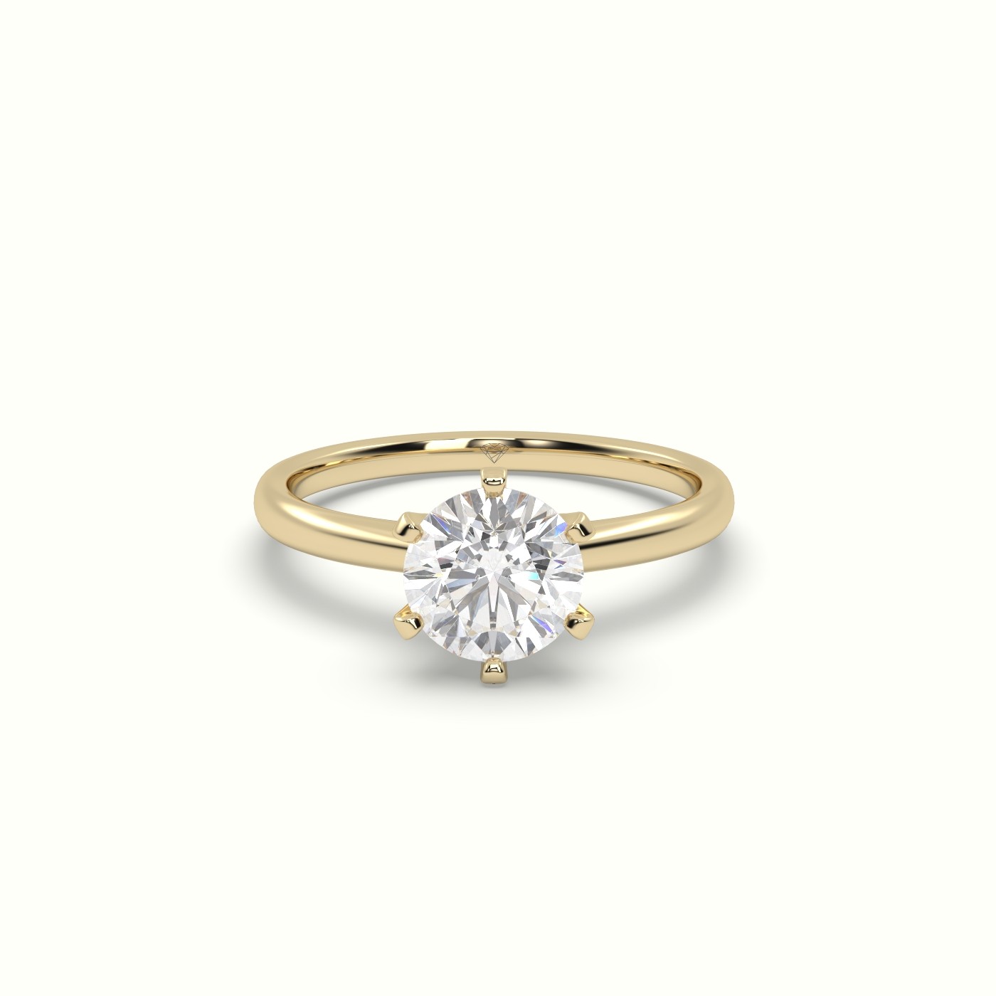 10K Yellow Gold Solitaire Round Diamond Ring 6 Prong Elegance