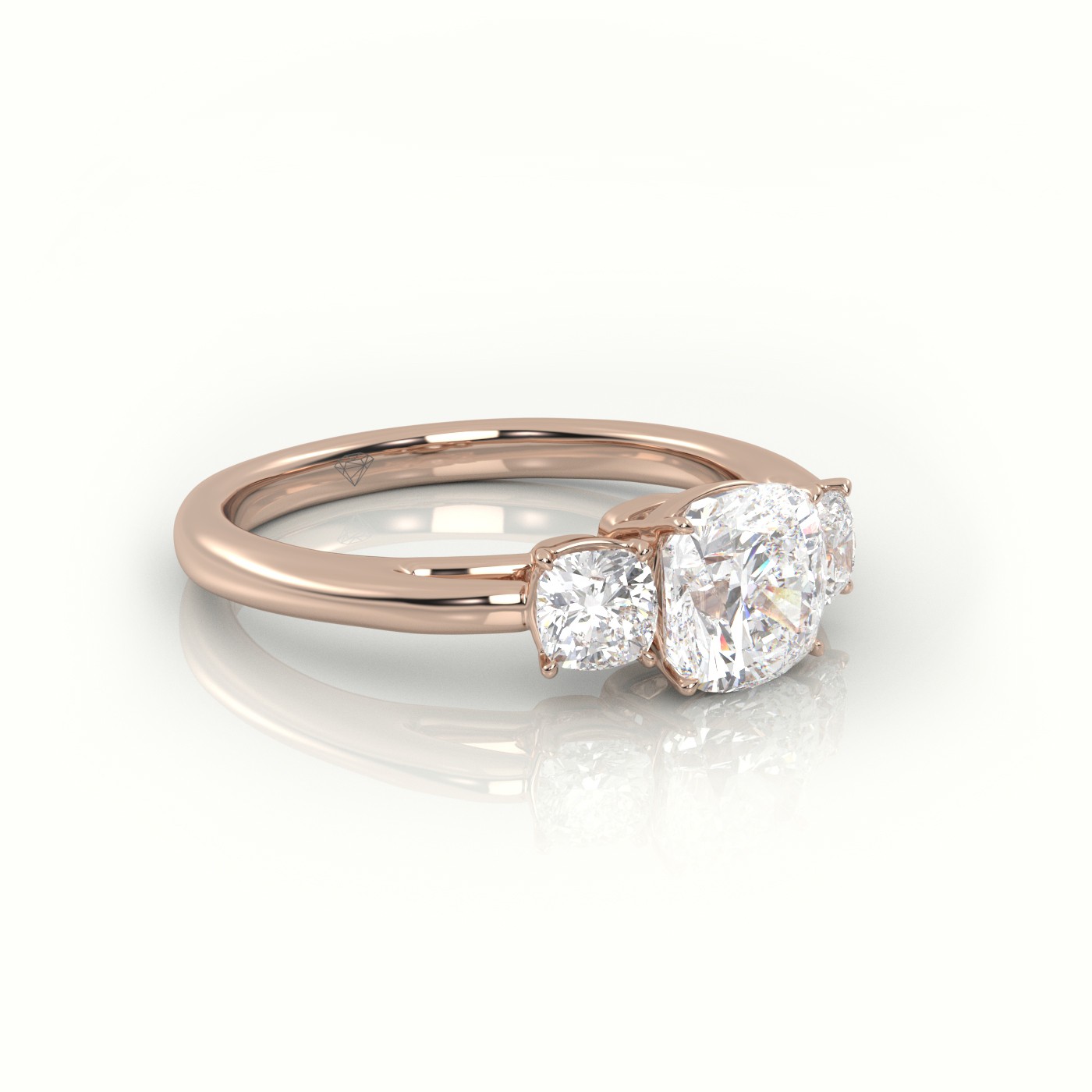 10K ROSE GOLD CUSHION CUT DIAMOND 4 PRONGS SIDE STONE ENGAGEMENT RING