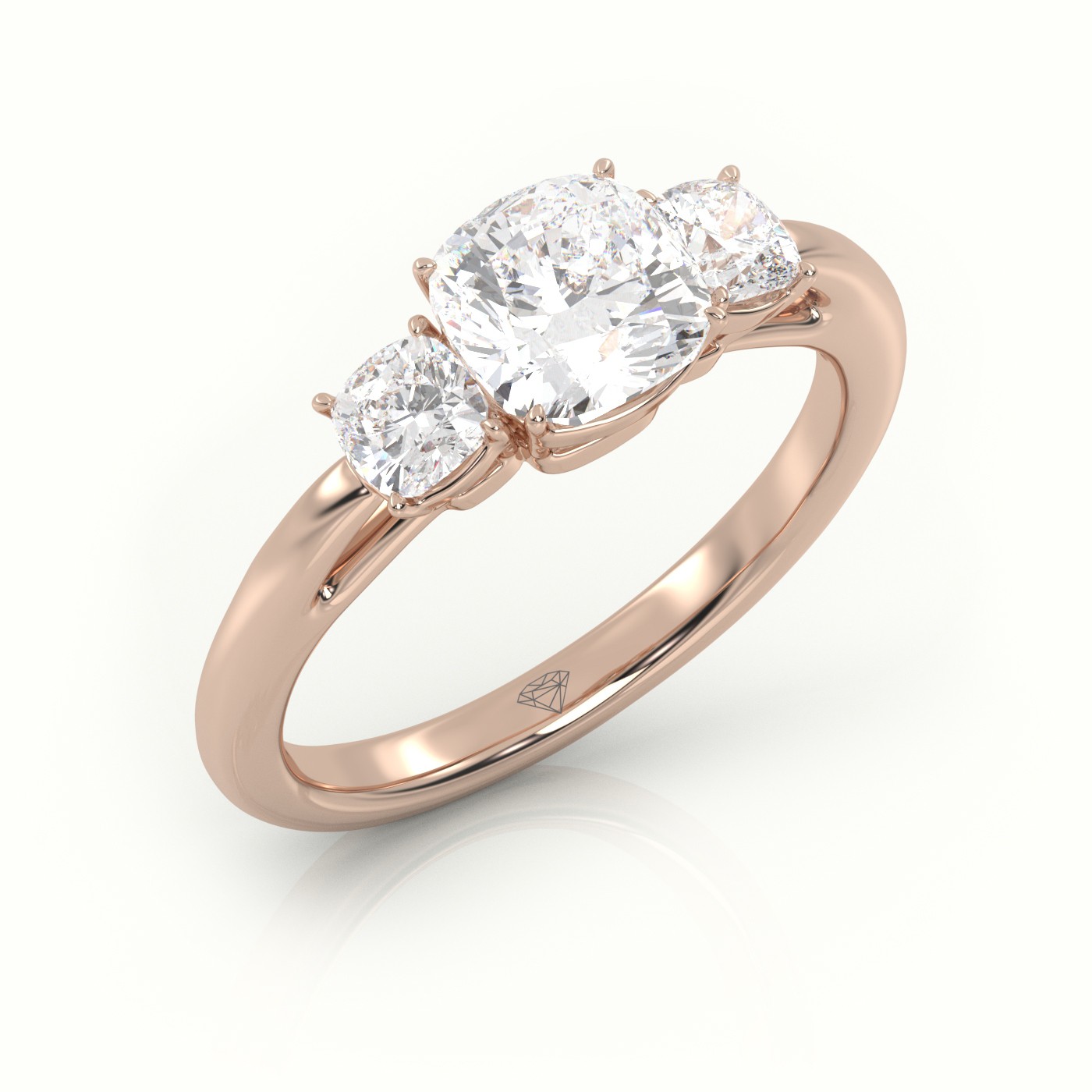 10K ROSE GOLD CUSHION CUT DIAMOND 4 PRONGS SIDE STONE ENGAGEMENT RING