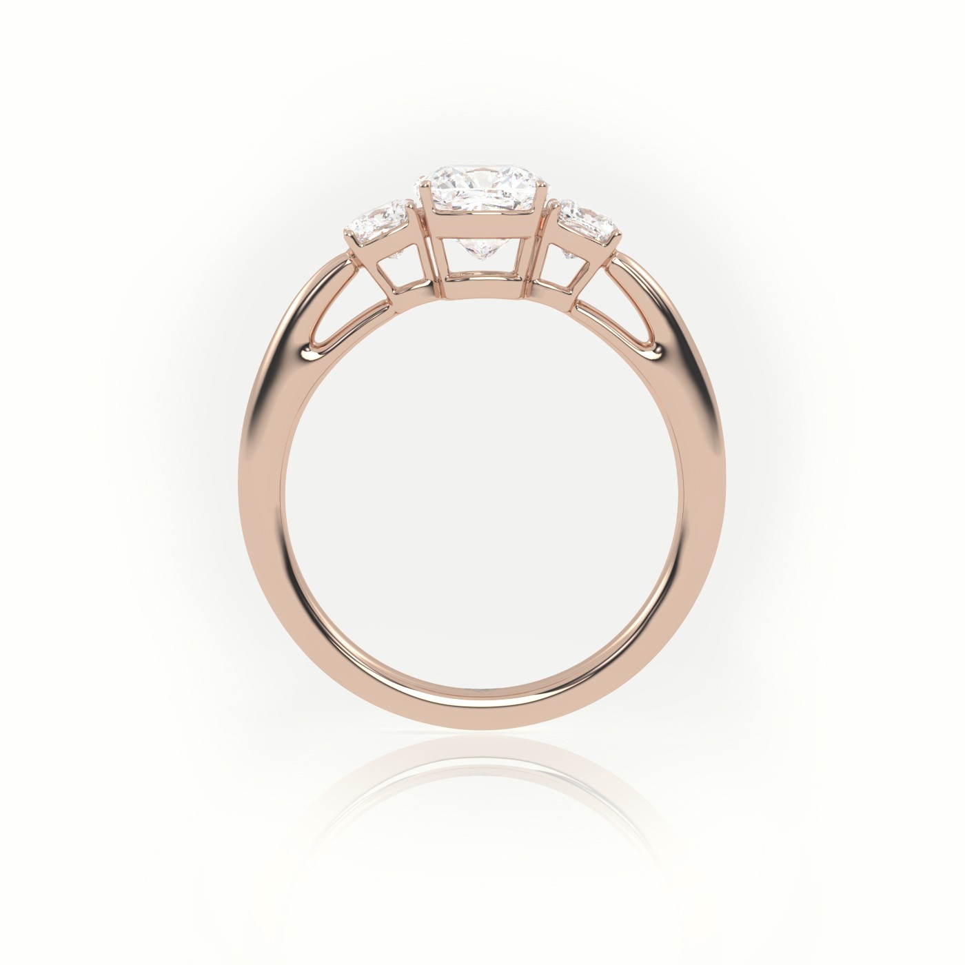 10K ROSE GOLD CUSHION CUT DIAMOND 4 PRONGS SIDE STONE ENGAGEMENT RING