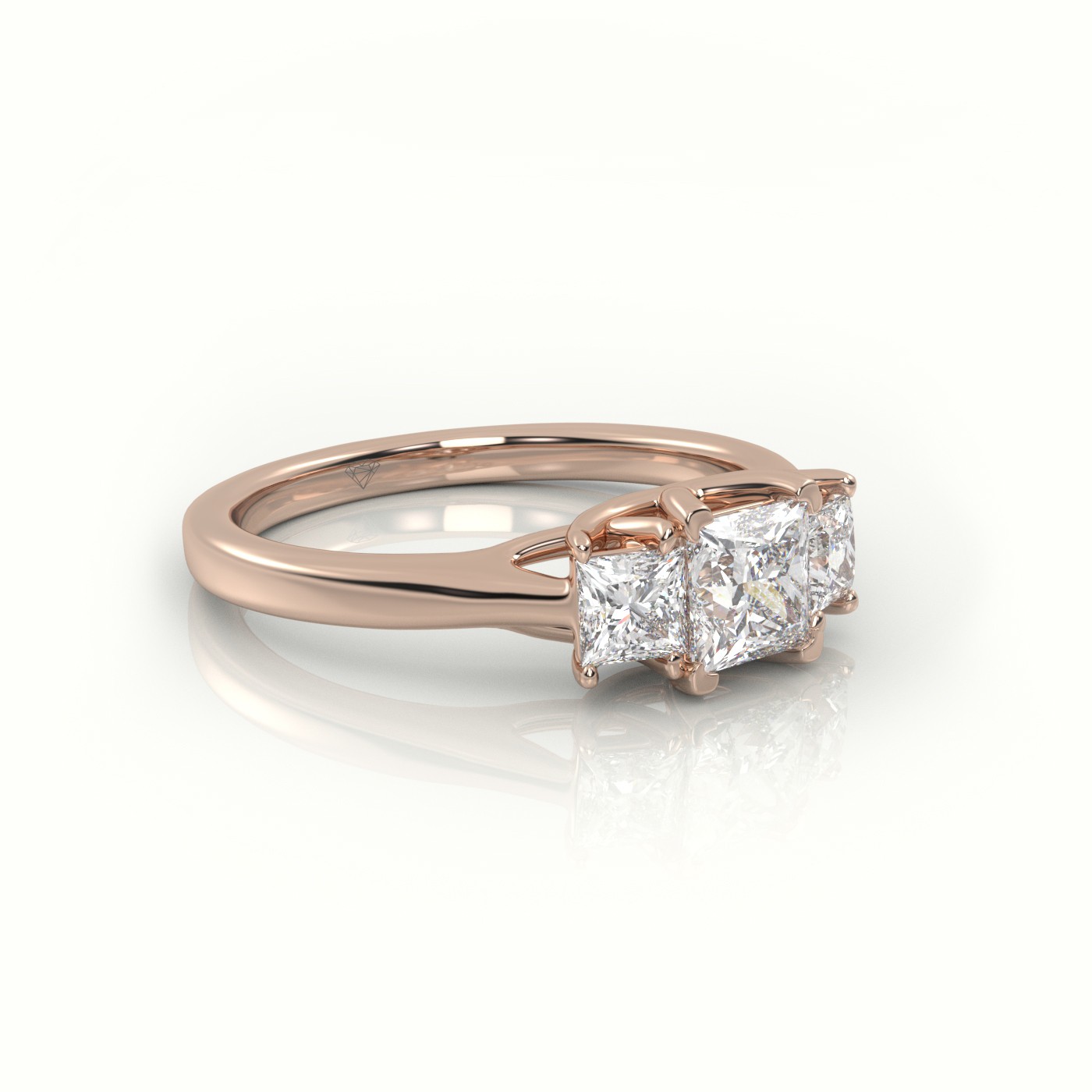 10K ROSE GOLD PRINCESS CUT DIAMOND 4 PRONGS SIDE STONE ENGAGEMENT RING