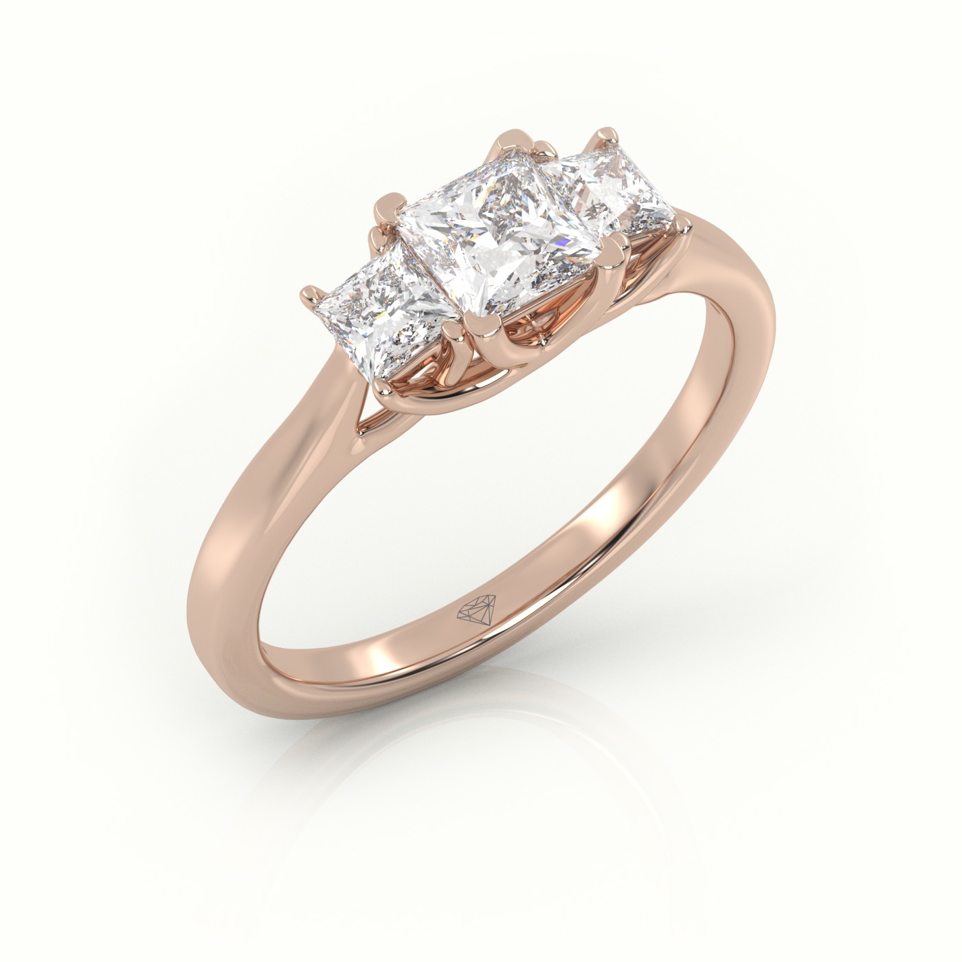 10K ROSE GOLD PRINCESS CUT DIAMOND 4 PRONGS SIDE STONE ENGAGEMENT RING