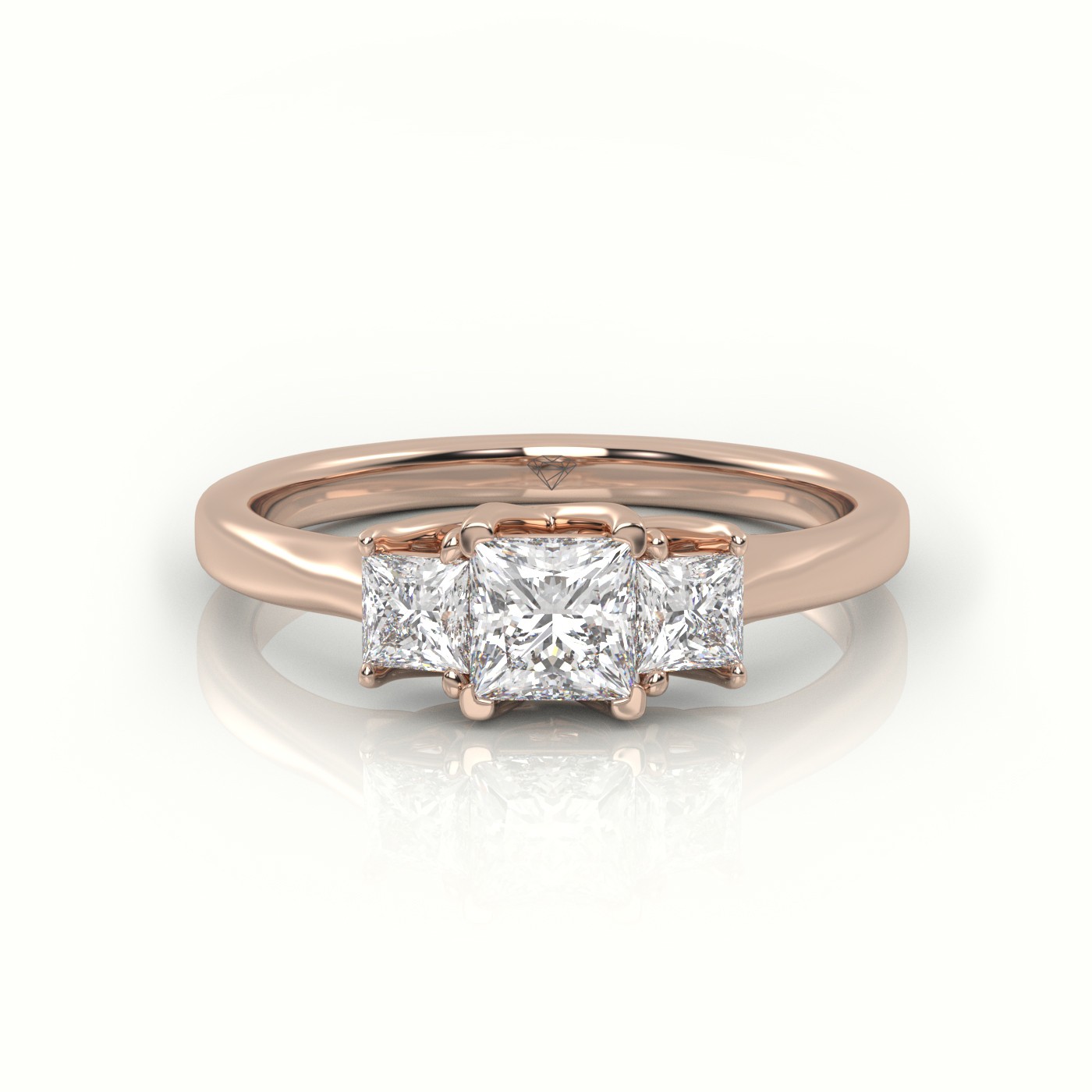 10K ROSE GOLD PRINCESS CUT DIAMOND 4 PRONGS SIDE STONE ENGAGEMENT RING