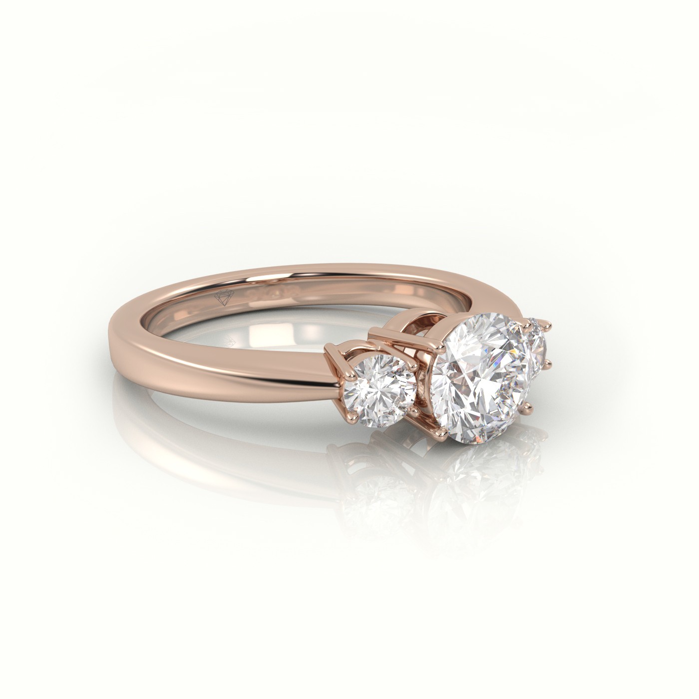 10K ROSE GOLD ROUND CUT DIAMOND 4 PRONGS SIDE-STONE ENGAGEMENT RING