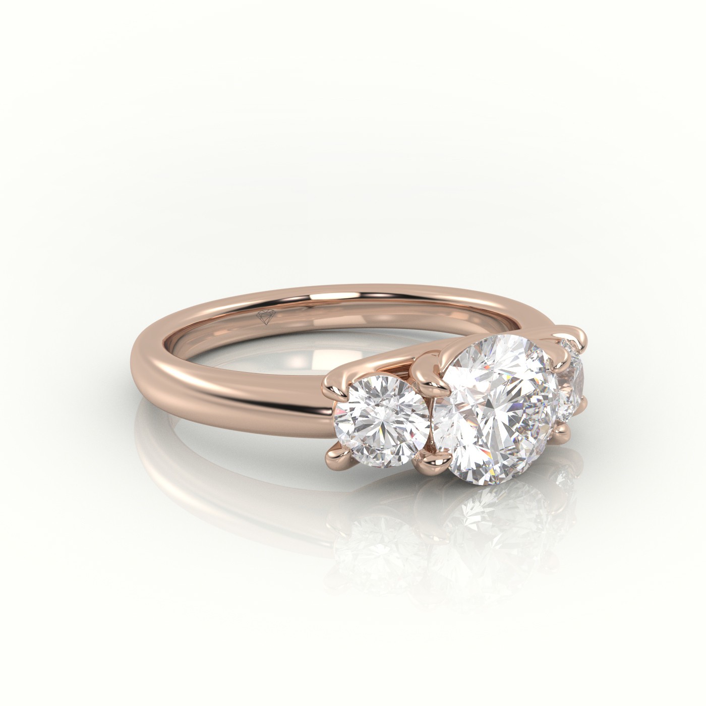 10K ROSE GOLD ROUND CUT DIAMOND 4 PRONGS SIDE STONES ENGAGEMENT RING