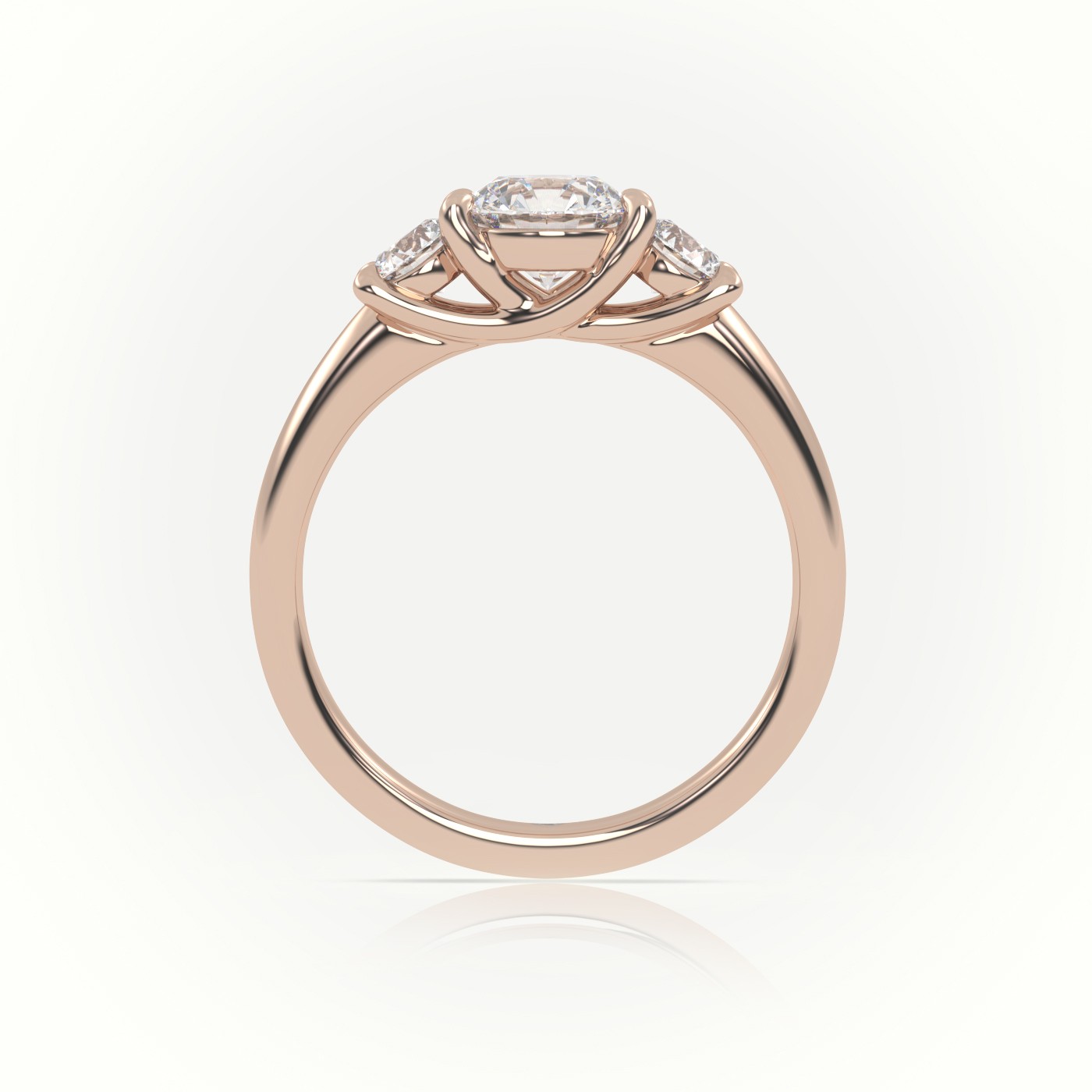 10K ROSE GOLD ROUND CUT DIAMOND 4 PRONGS SIDE STONES ENGAGEMENT RING