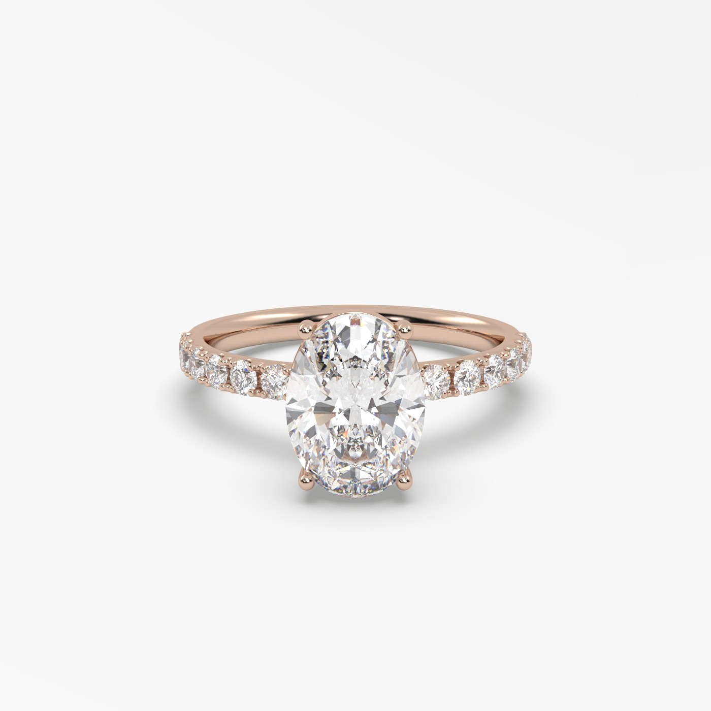 10K ROSE GOLD Oval Diamond Pave Engagement Ring