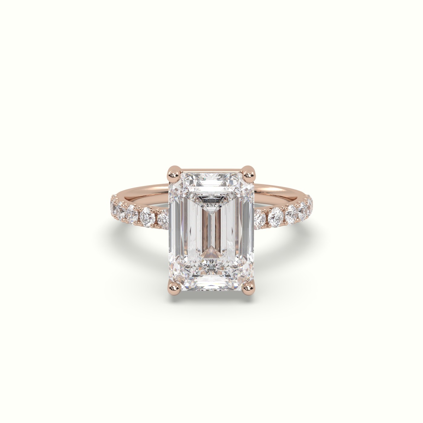 10K ROSE GOLD Emerald Cut Diamond Engagement Ring with Pave Band