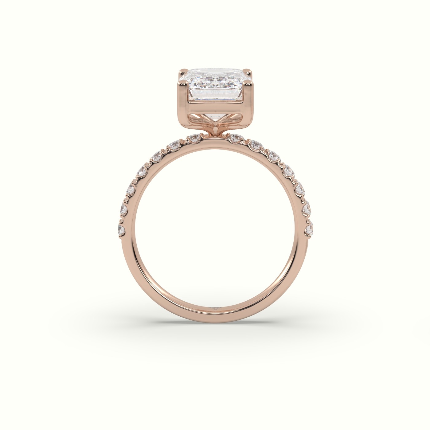 10K ROSE GOLD Emerald Cut Diamond Engagement Ring with Pave Band