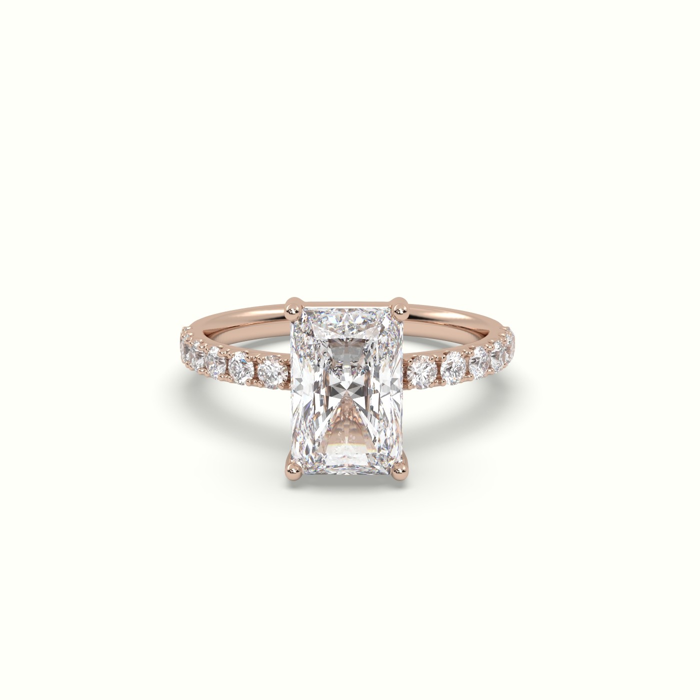 10K Rose Gold Radiant Diamond 4 prongs Ring with Pave Accents