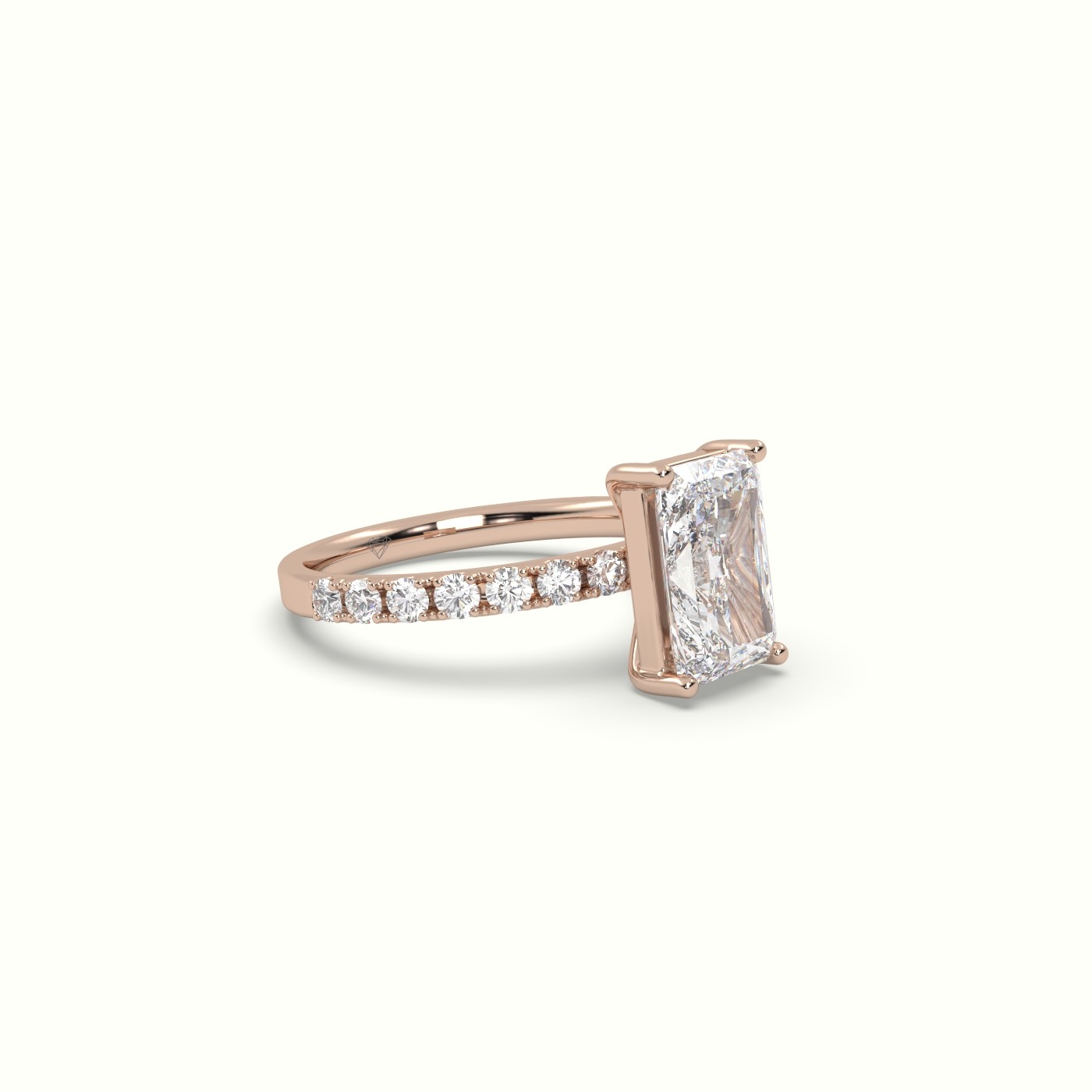 10K Rose Gold Radiant Diamond 4 prongs Ring with Pave Accents