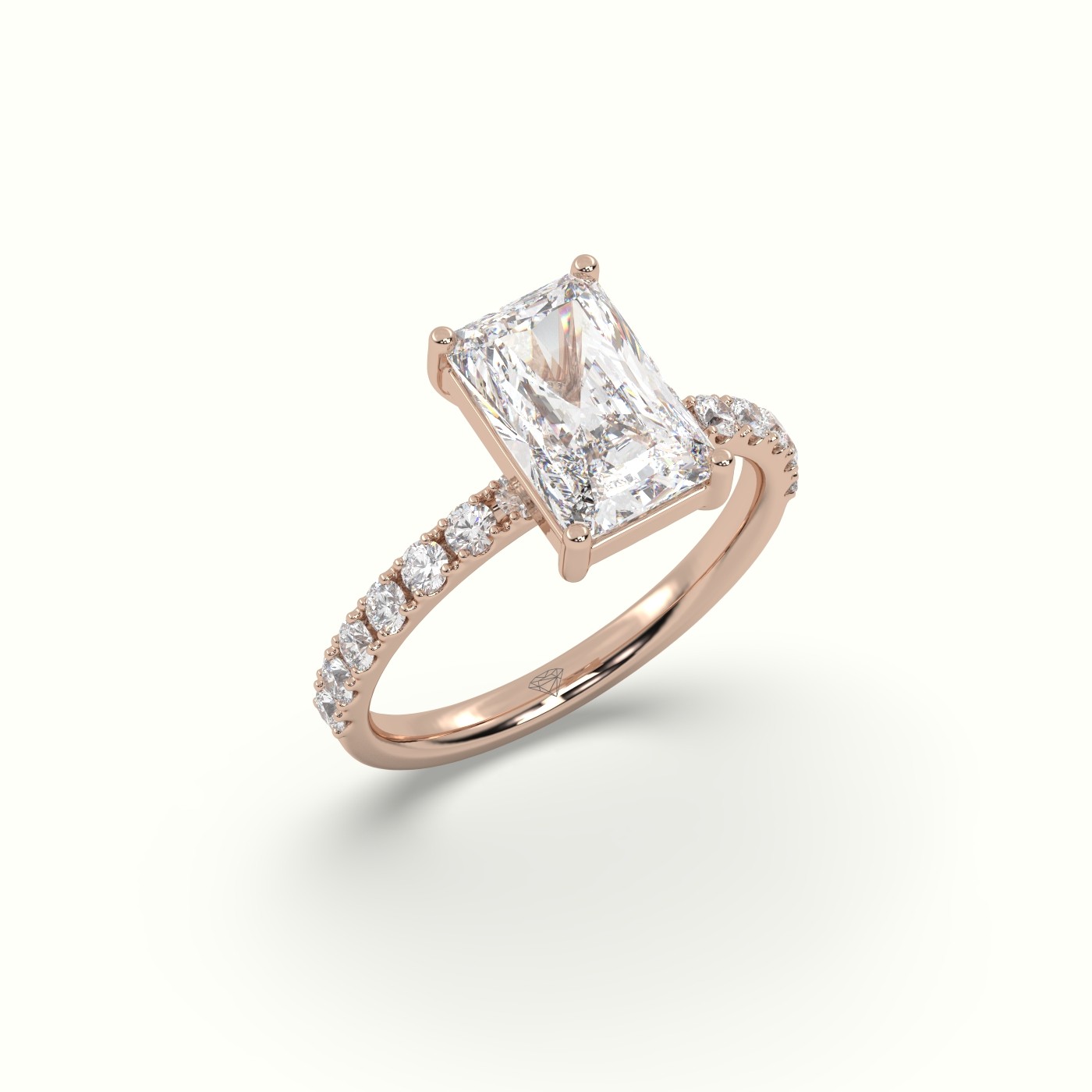 10K Rose Gold Radiant Diamond 4 prongs Ring with Pave Accents