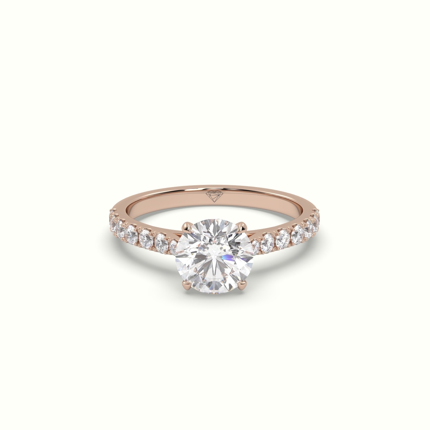10K Rose Gold Round Cut Diamond 4 round prongs Pave Band Ring